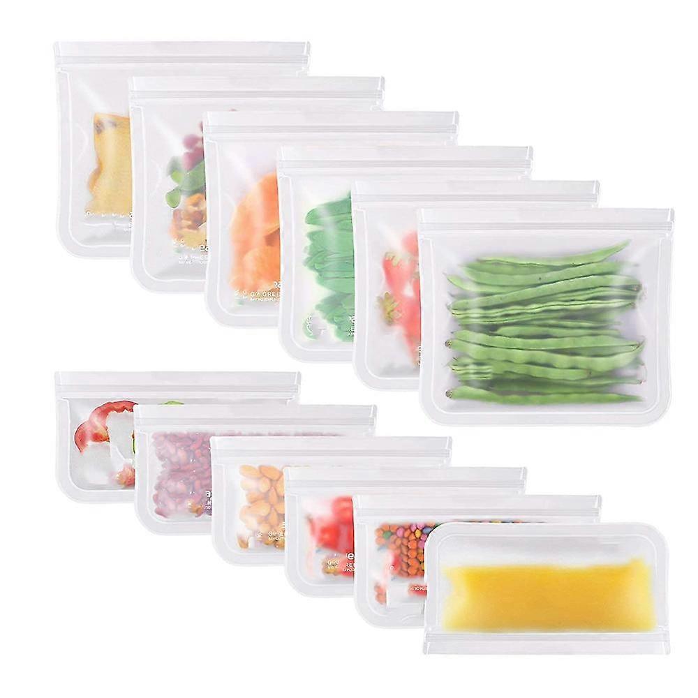 12 Pack Reusable Freezer Bag, Multifunction Reusable Silicone Food Bag for Vegetable Fruit and Meat, Prevent Leakage 12 Pack Reusable Freezer Bag, Mul