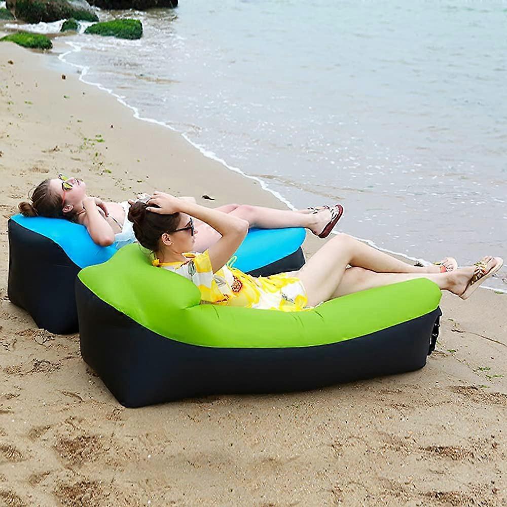 (Green) Inflatable Waterproof Lightweight Portable Sofa with Built-in Pillow and Storage Bag for Traveling Camping Hiking Swimming Pool and Beach Part