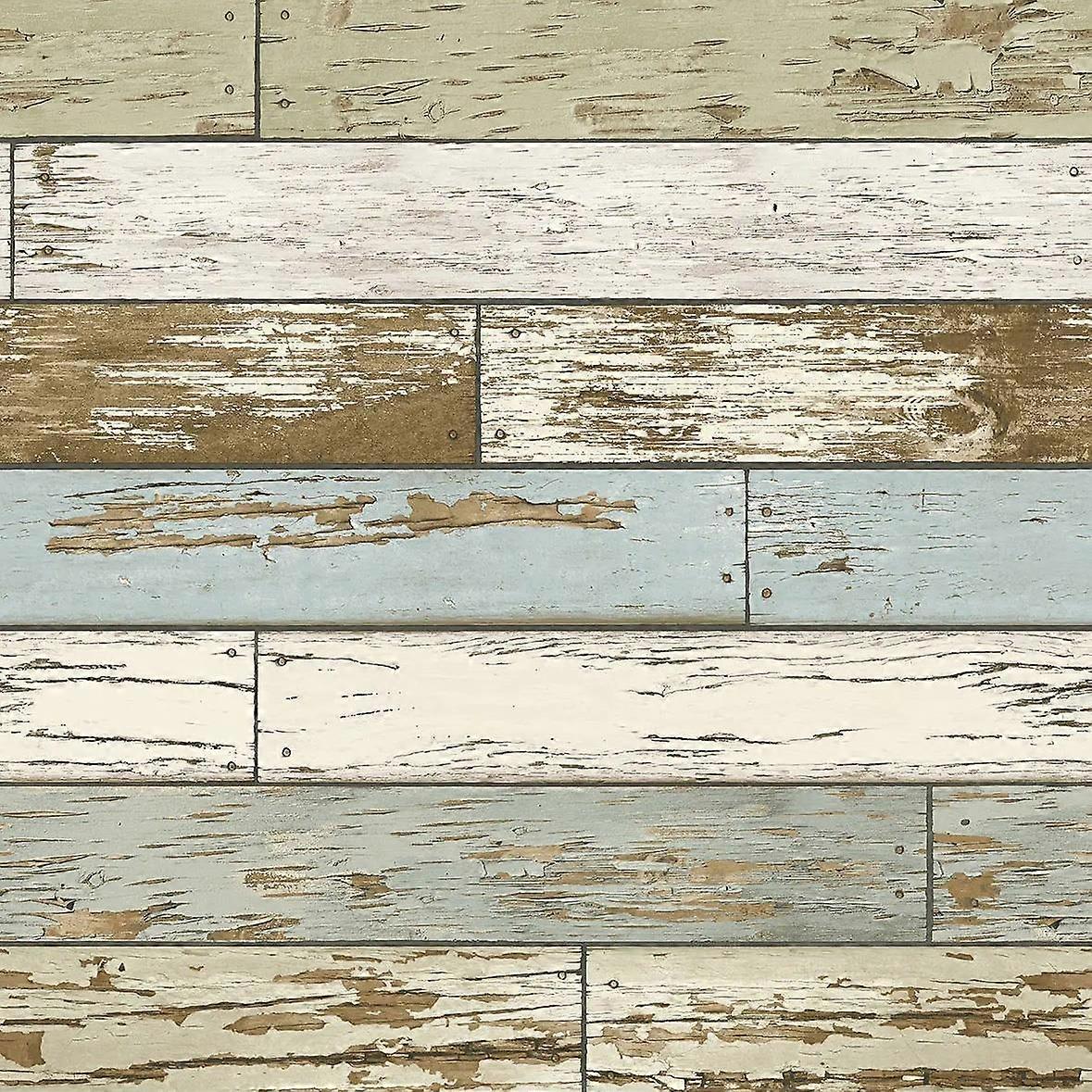 A Street Prints Worn Wood Brown Blue Wallpaper