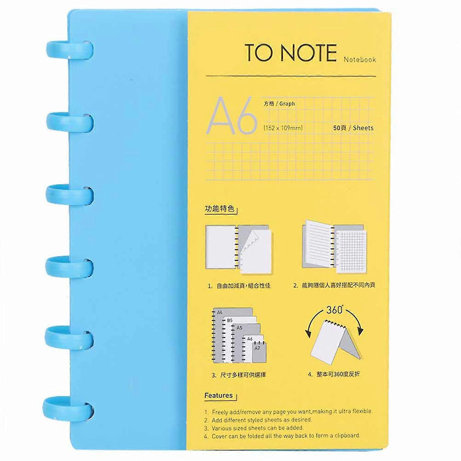 A6 Blue Block Mushroom Hole Refillable Writing Paper Notebook