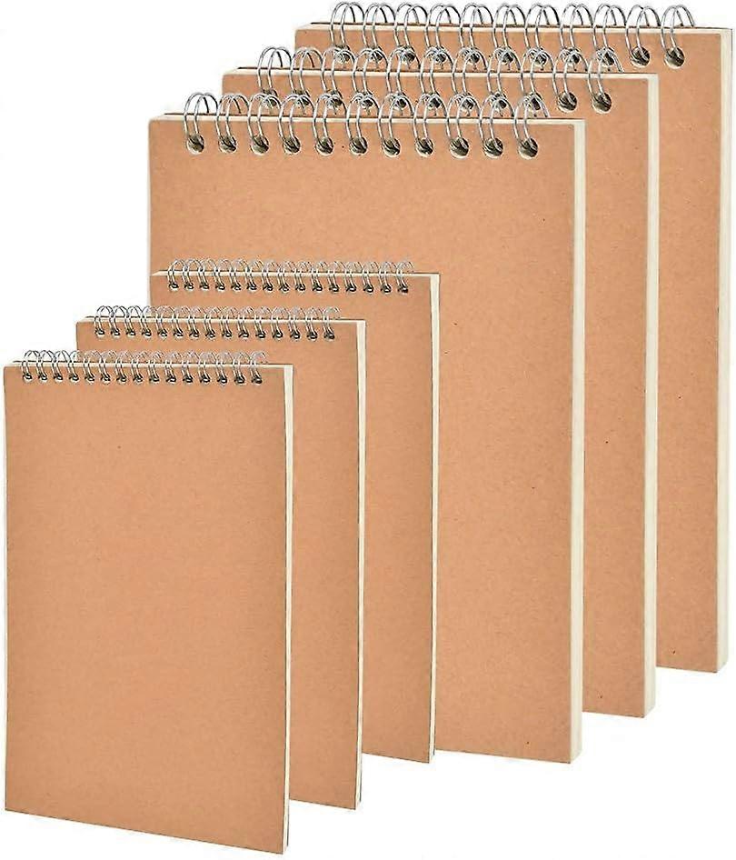 6Pack Spiral Notepad A5+A6 Sketchpad (120 Pages/60 Sheets) Kraft Cover Blank Page