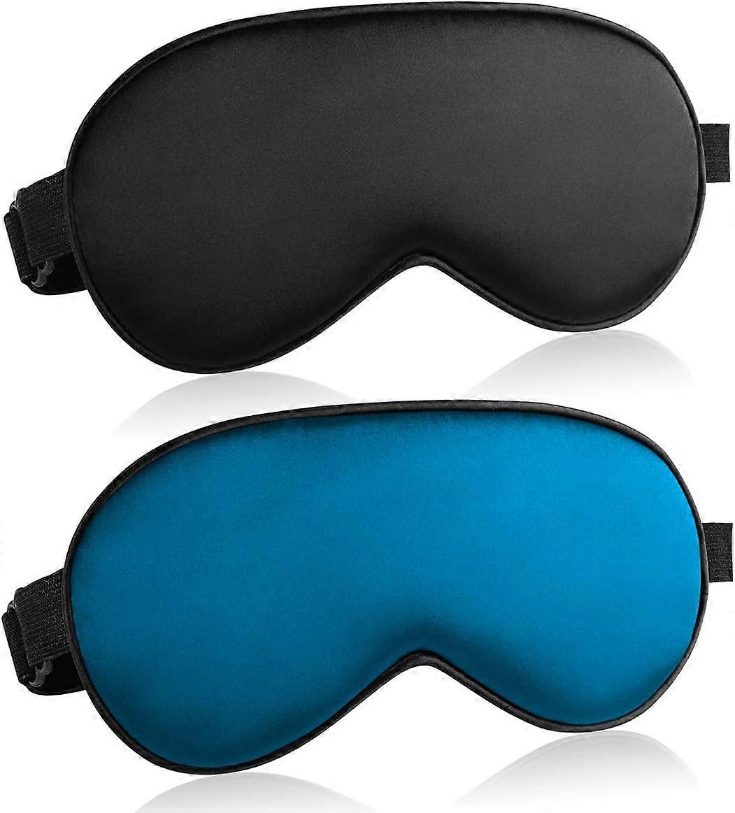 Set of 2 Silk Sleep Masks with Adjustable Strap, Soft Sleep Mask, Black, Green