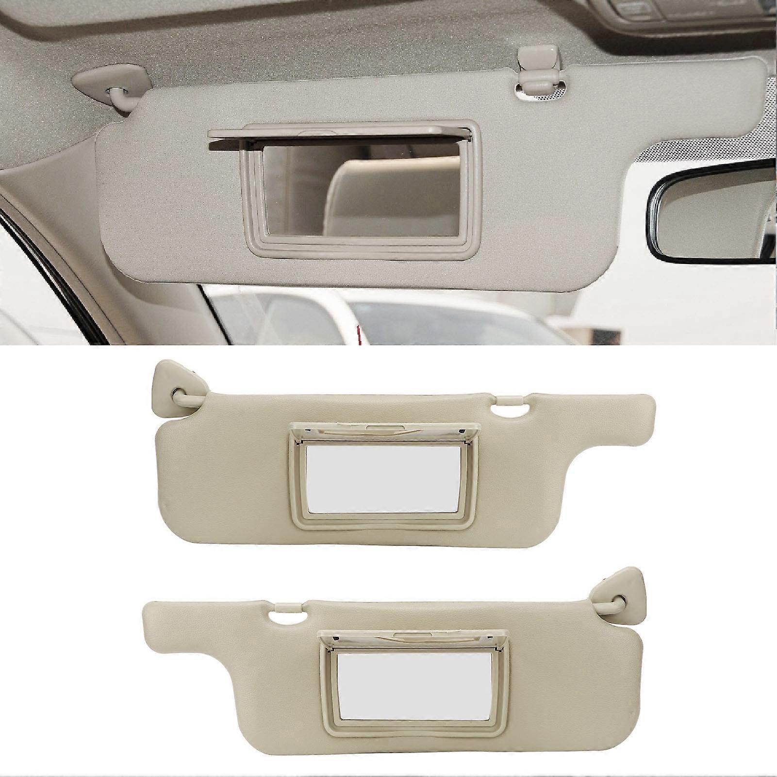 2Pcs Car Sun Visor Cream-Grey Makeup Mirror Sun Shielding Board For Toyota Corolla 2001-2007