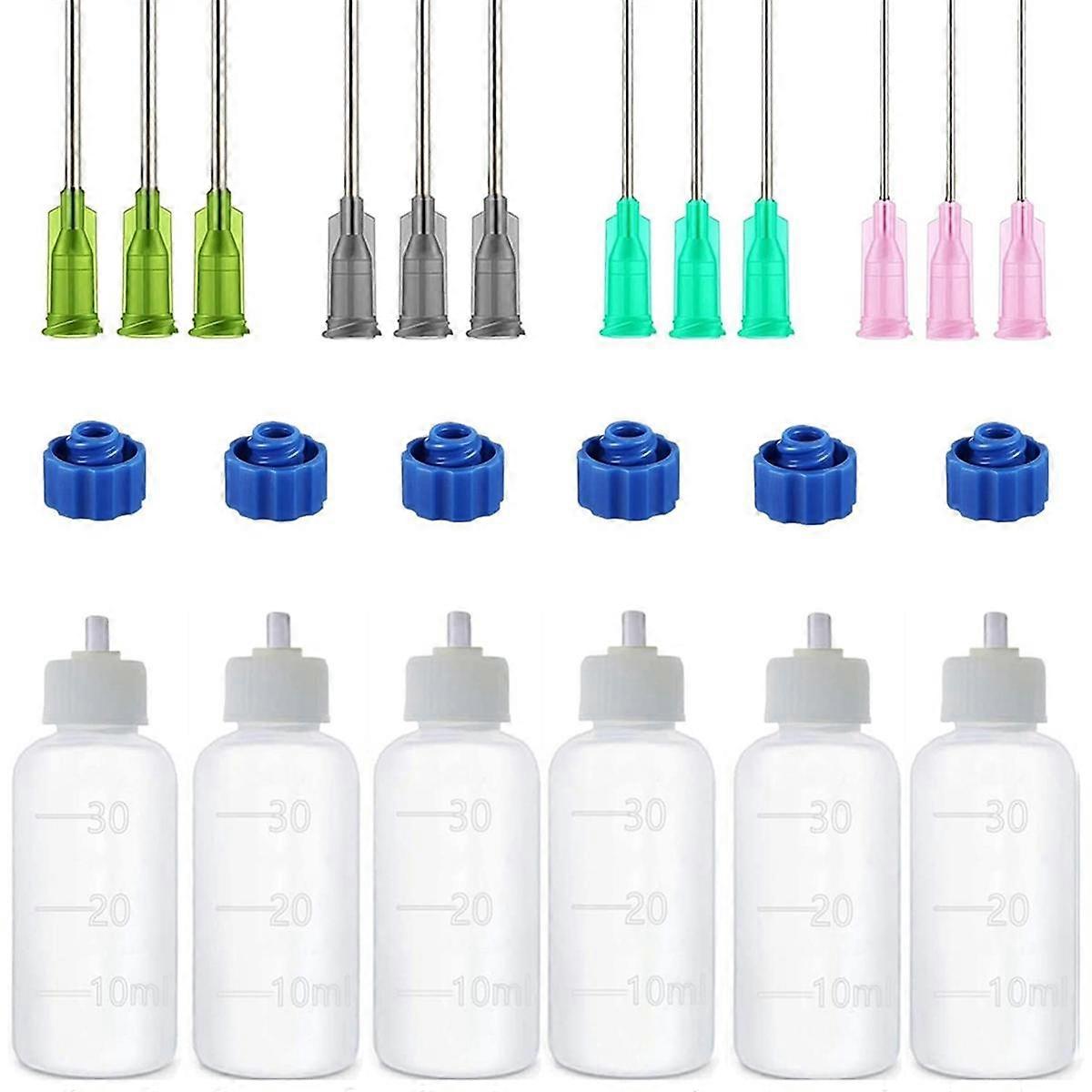 6 flaconi applicatori per colla, flaconi contagocce comprimibili in plastica da 30 ml con punta ad ago smussata 14 ga 16 ga 18 ga 20 ga