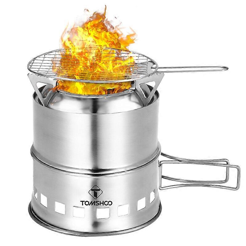 Tomshooポータブル折りたたみ式防風薪ストーブコンパクトステンレス製薪ストーブ屋外キャンプ用品バーベキューツーリストバーナーポータブルクッキングストーブ
