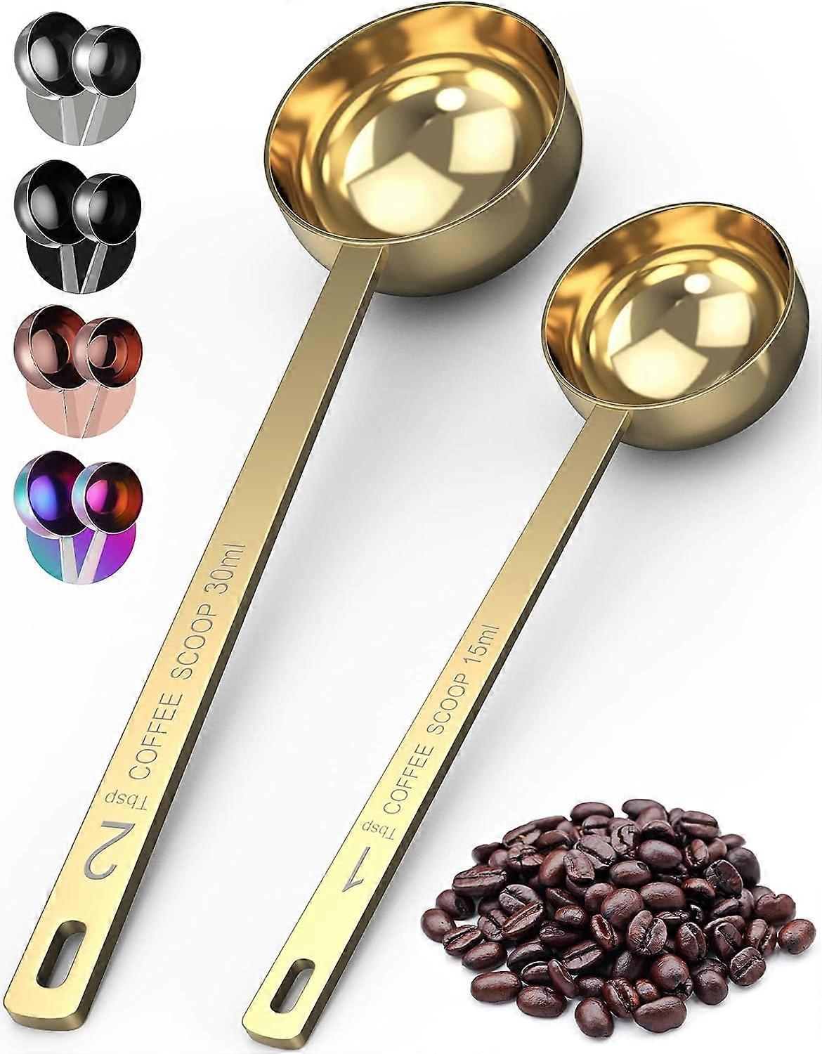 RVS Gemalen Koffie Schep Set, Extra Lang Handvat - Koffie Maatschepje (Goud)