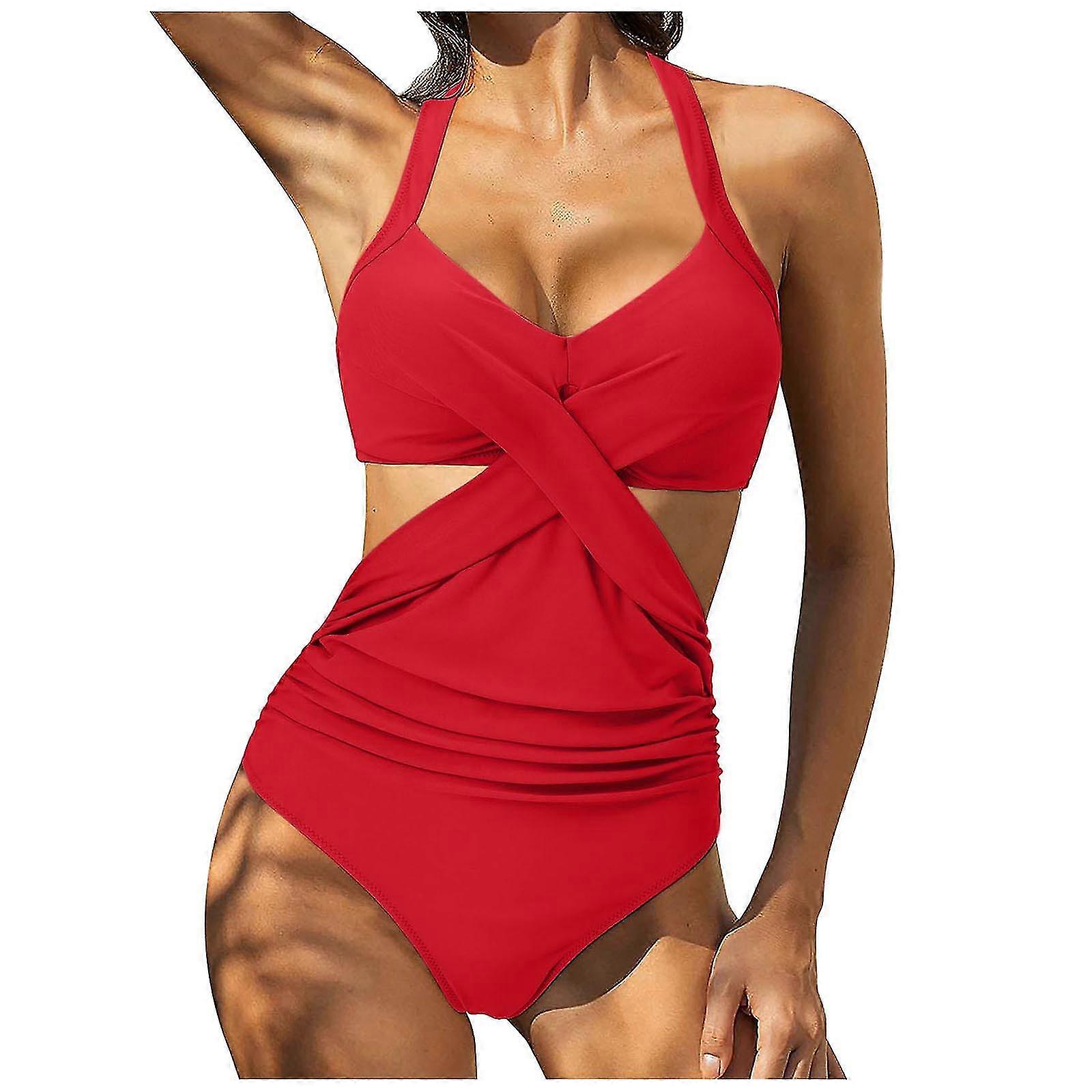 Femmes Front Cross Cutout Maillots de bain une pice Contrle du ventre Maillot de bain Tankini Monokini Beachwear