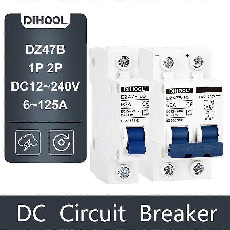 DC 12V 24V 48V 72V MCB Battery Mini Circuit Breaker 16A 25A 32A 63A 100A 125A PV DC Positive And Negative Protection Air Switch