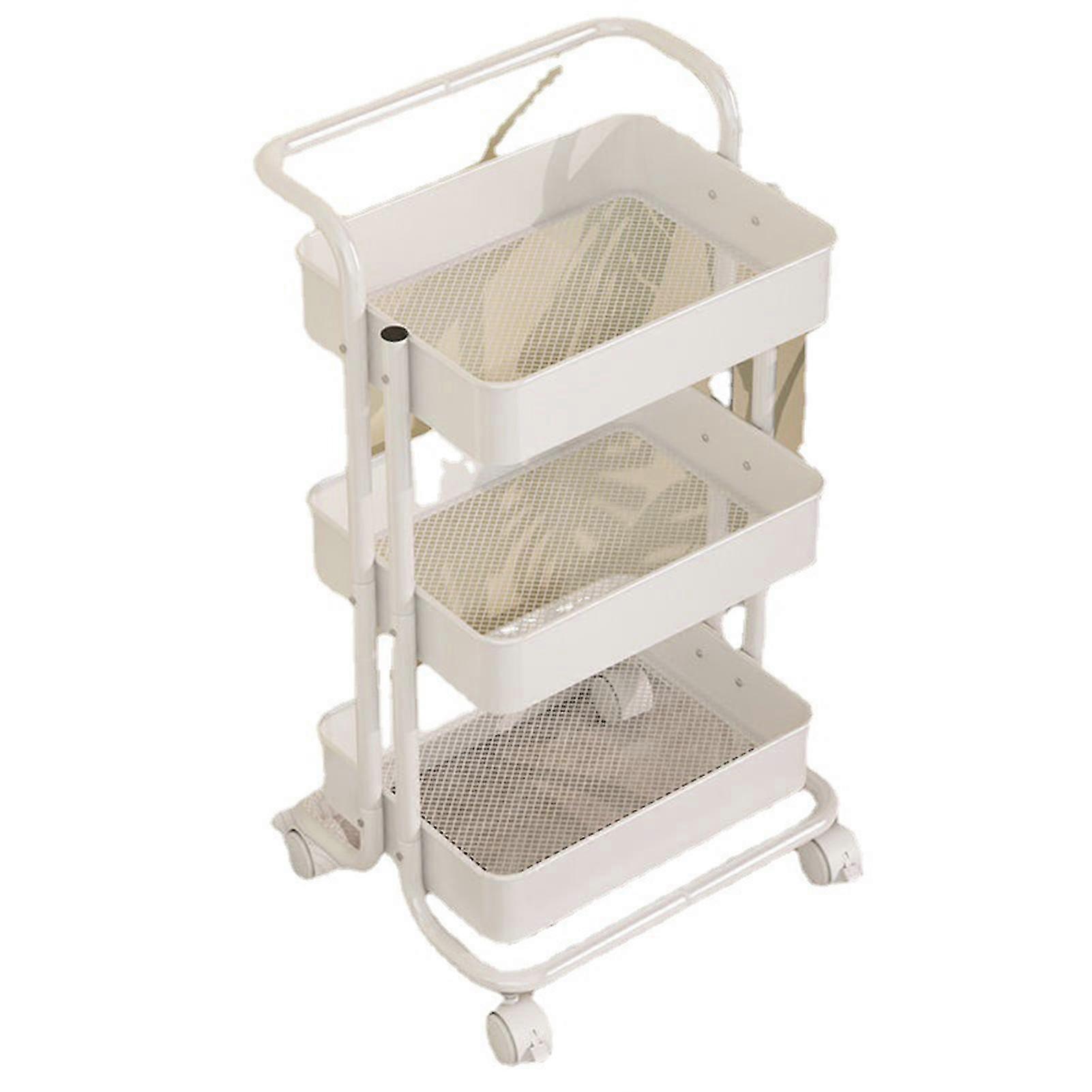 Three Layer Steel Utility Cart Multi-functional Rolling Storage Cart For Kitchen Bathroom Laundry