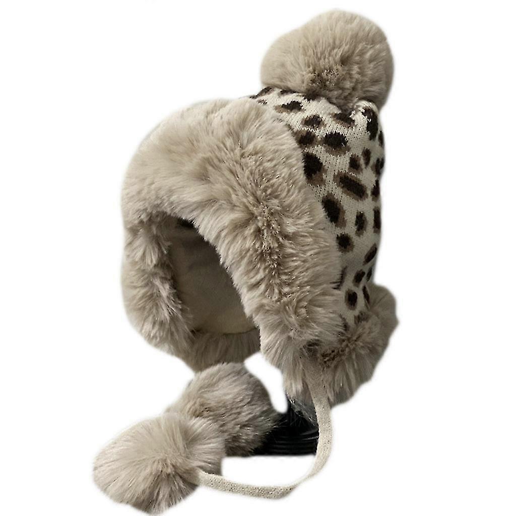 Northeast Wool Hat Plush Leopard Print Knitted Cap Casual Gifts For Girlfriend