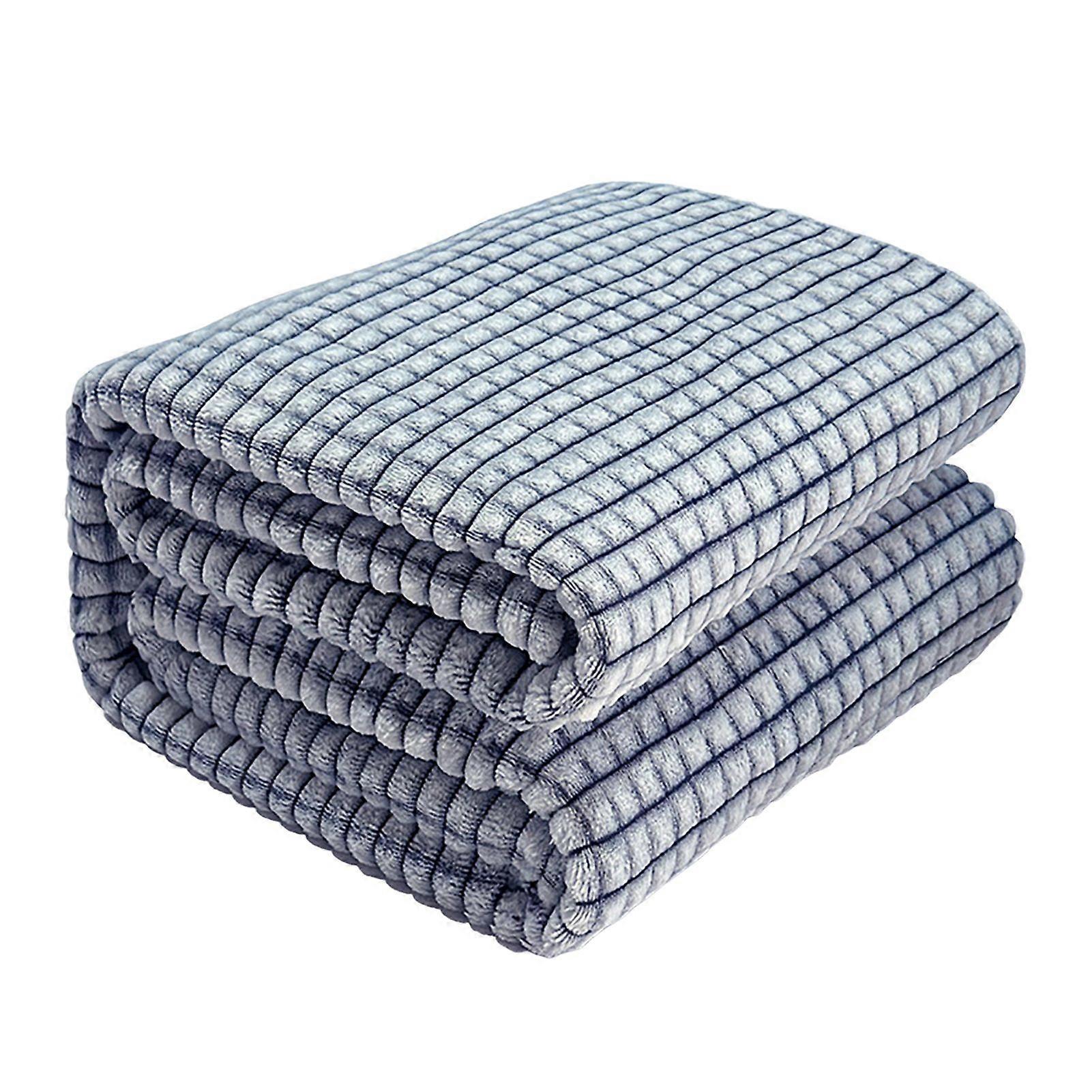 Summer AC Flannel Blanket Thickened Double-sided Coral Plush Checked Texture Solid Color Office Nap Home Bed Sofa Travel Cozy Warm Winter Blanket