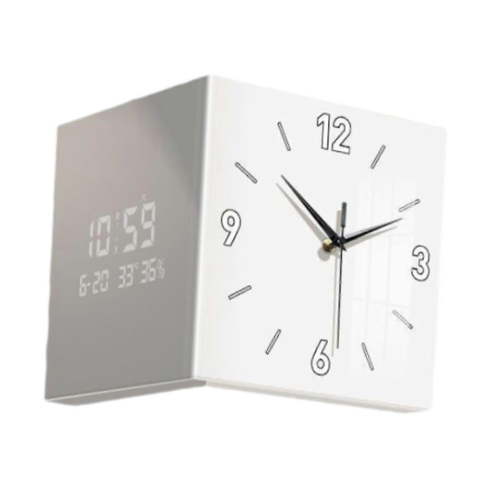 Double Sided Wall Clock Creative Art Corner Clock for Living Room Home Decor White