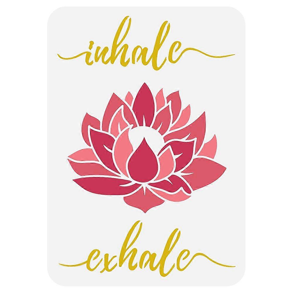 1pc Lotus Stencil Template 8.3x11.7inch Yoga Theme Painting Stencil Plastic Lotus Flower Pattern & Inhale Exhale Text Stencil Reusable DIY Art and Cra