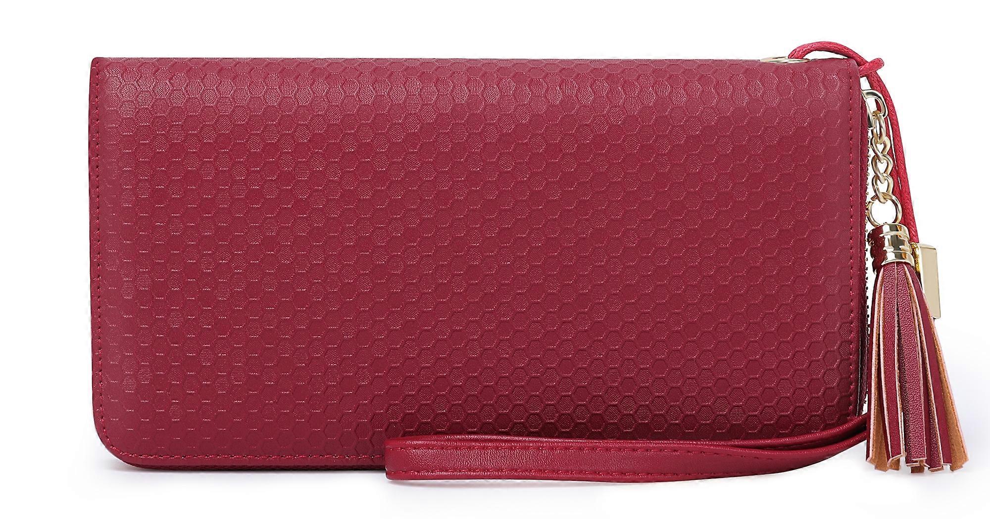 Solid Color Wallet in Honeycomb Design - Pomegranate Red 1329