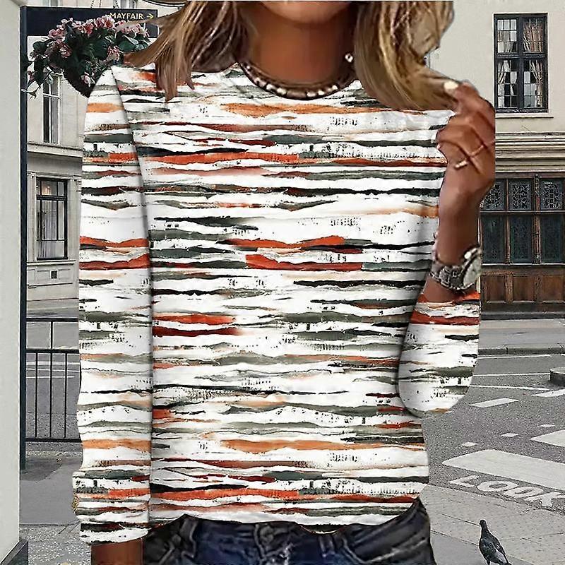 Toppar För Kvinnor Kamouflage Linjer Tryck Rund hals Långärmad T-shirt Höst Casual Smal Tröja Dam Långärmad Topp