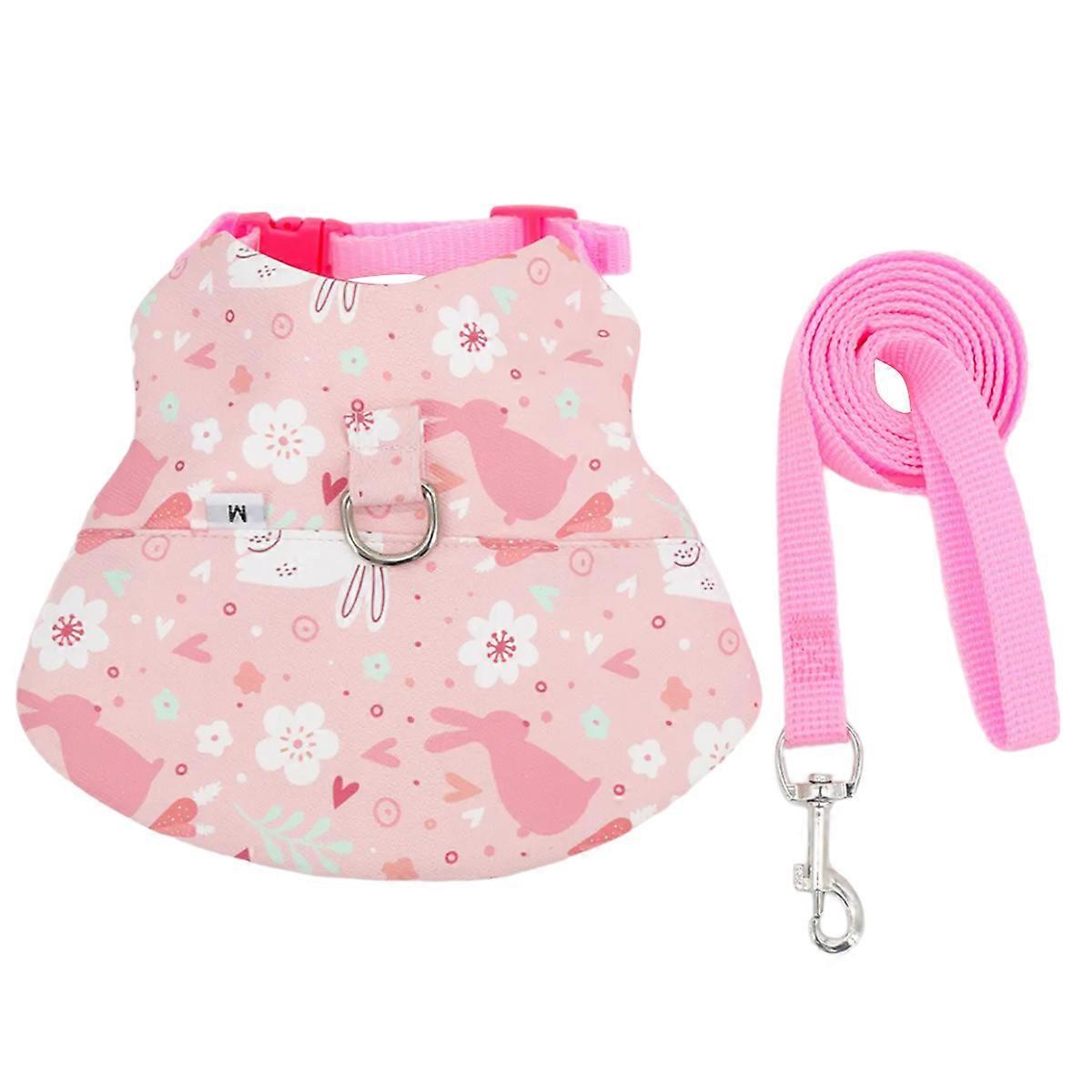 Practical Leash Set Reliability Breathable Rabbits Walking Vests and Leash Chest Rope Rabbits Harness with Flower Print   pink M