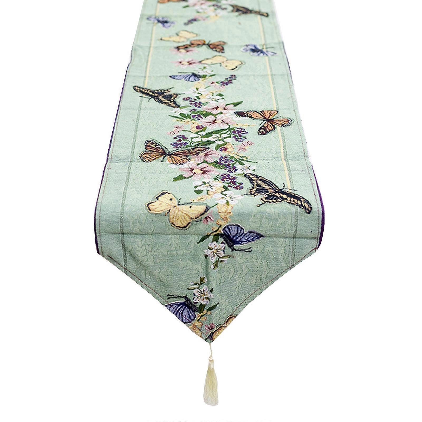Embroidery Tablecloth Flower for Butterfly Table Runner with Tassel Ornaments De