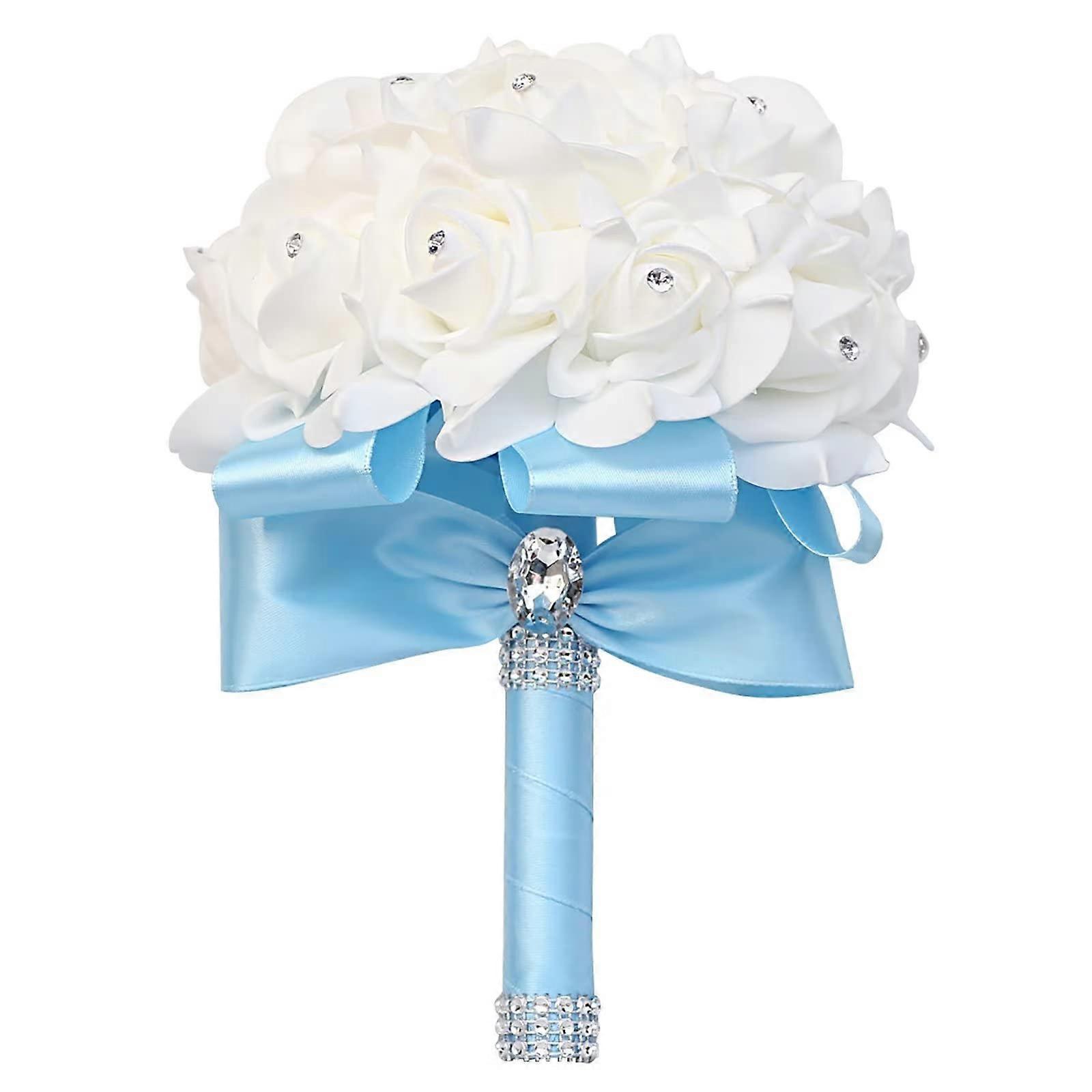 Bridal Bouquet Foam Roses with Crystal Ribbon for Weddings, Customizable Color, Elegant Design, 12-Inch Size