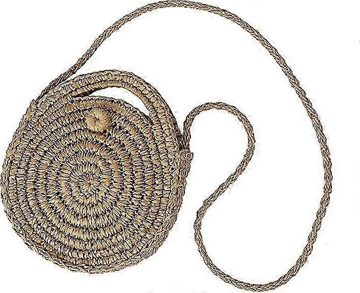 תיק קש עגול בגדי ריקוד נשים קיץ תיק חוף ראטן תיק כתף מוצלב בסגנון בוהו עבודת יד לנסיעות, תאריך וחופשה