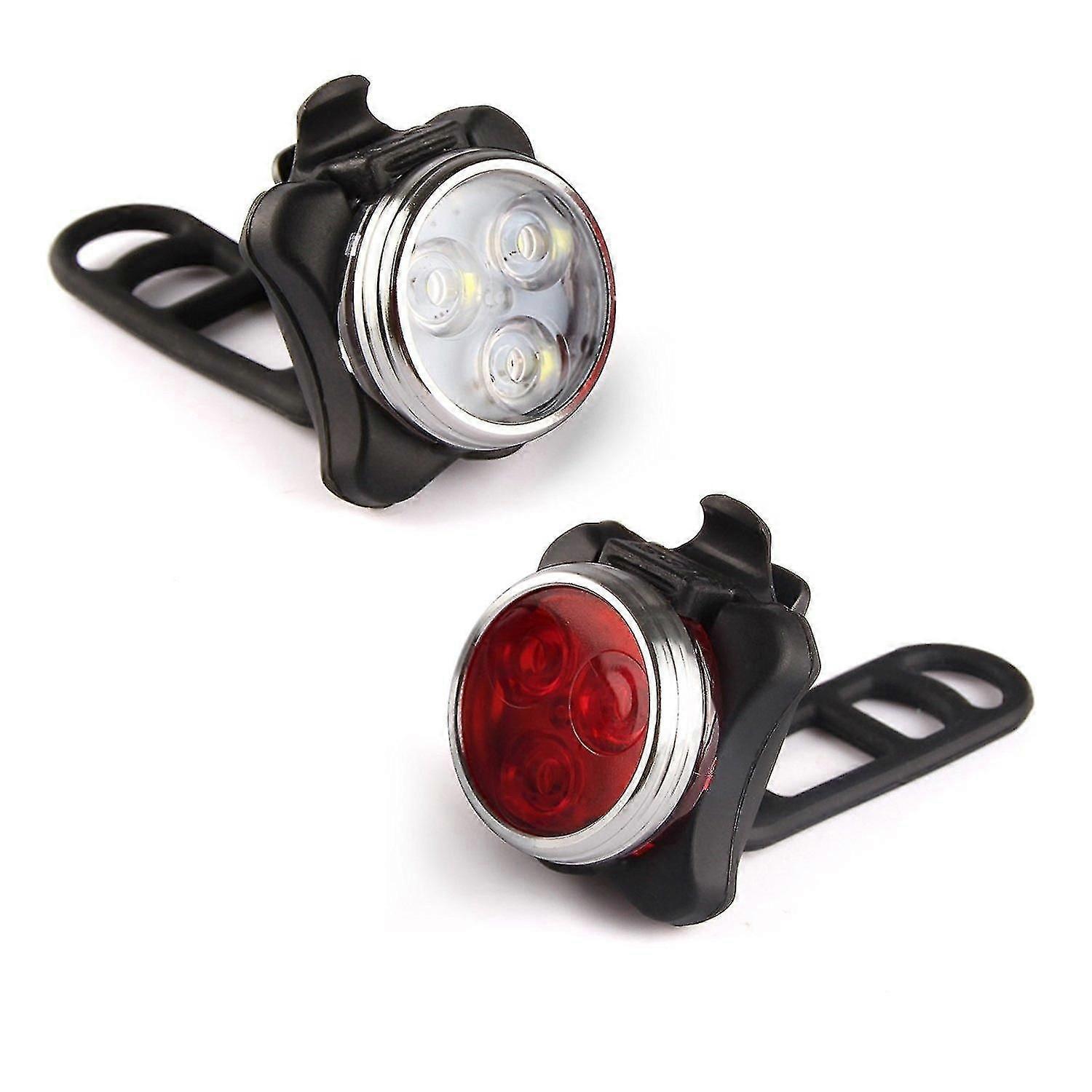 2Pcs Led Bicycle Light Flashlight Lighting Lamps Headlights Front Plus Rear Light - With Mount For Bike - Black