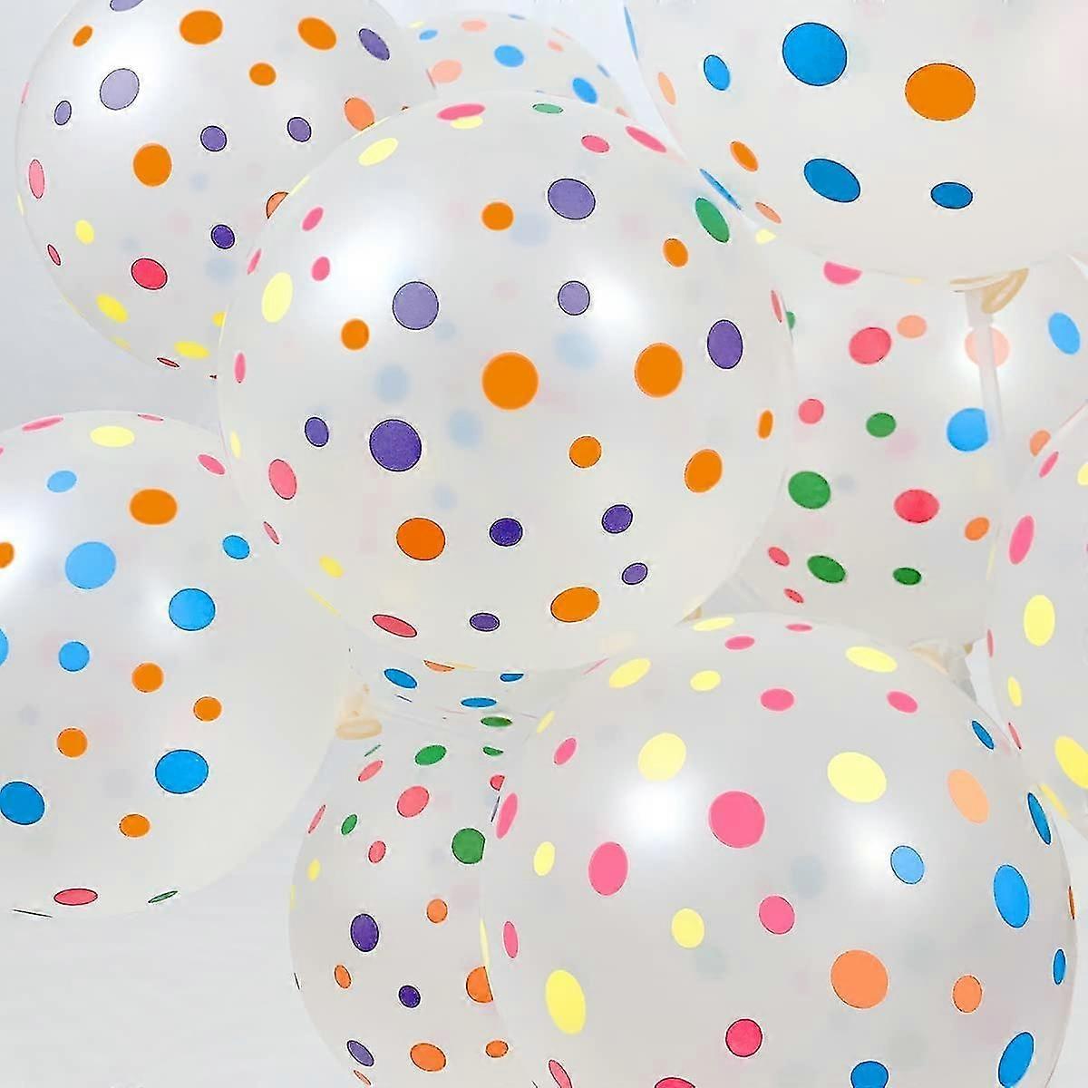 50ピース水玉風船、カラフルな風船、12インチの虹の風船、子供の女性のための多色のドットが付いている明確なラテックス風船の女性の男性の誕生日の装飾