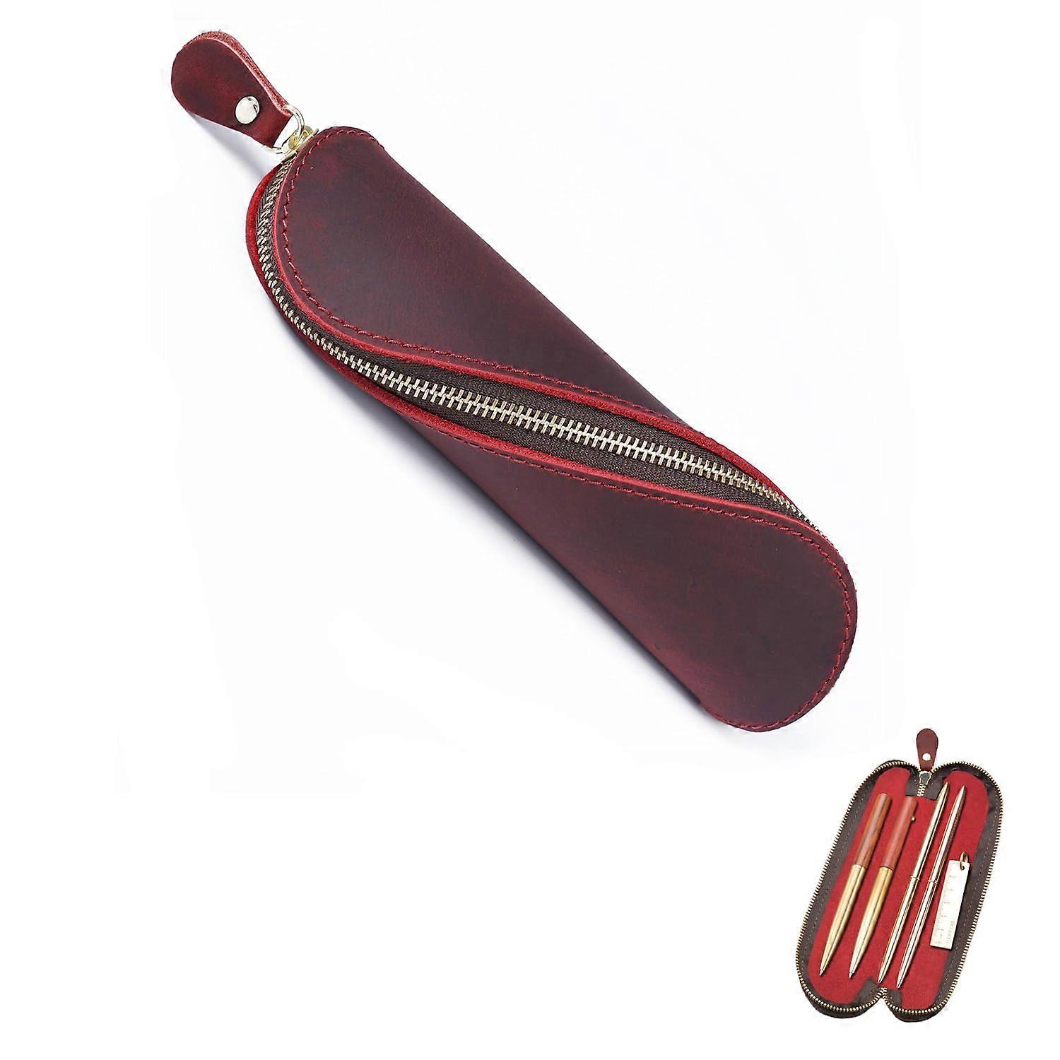 Leather Crazy Horse S Shape Pencil Case for Office Use, Durable Material, Stylish Design, Compact Size, Brown Color