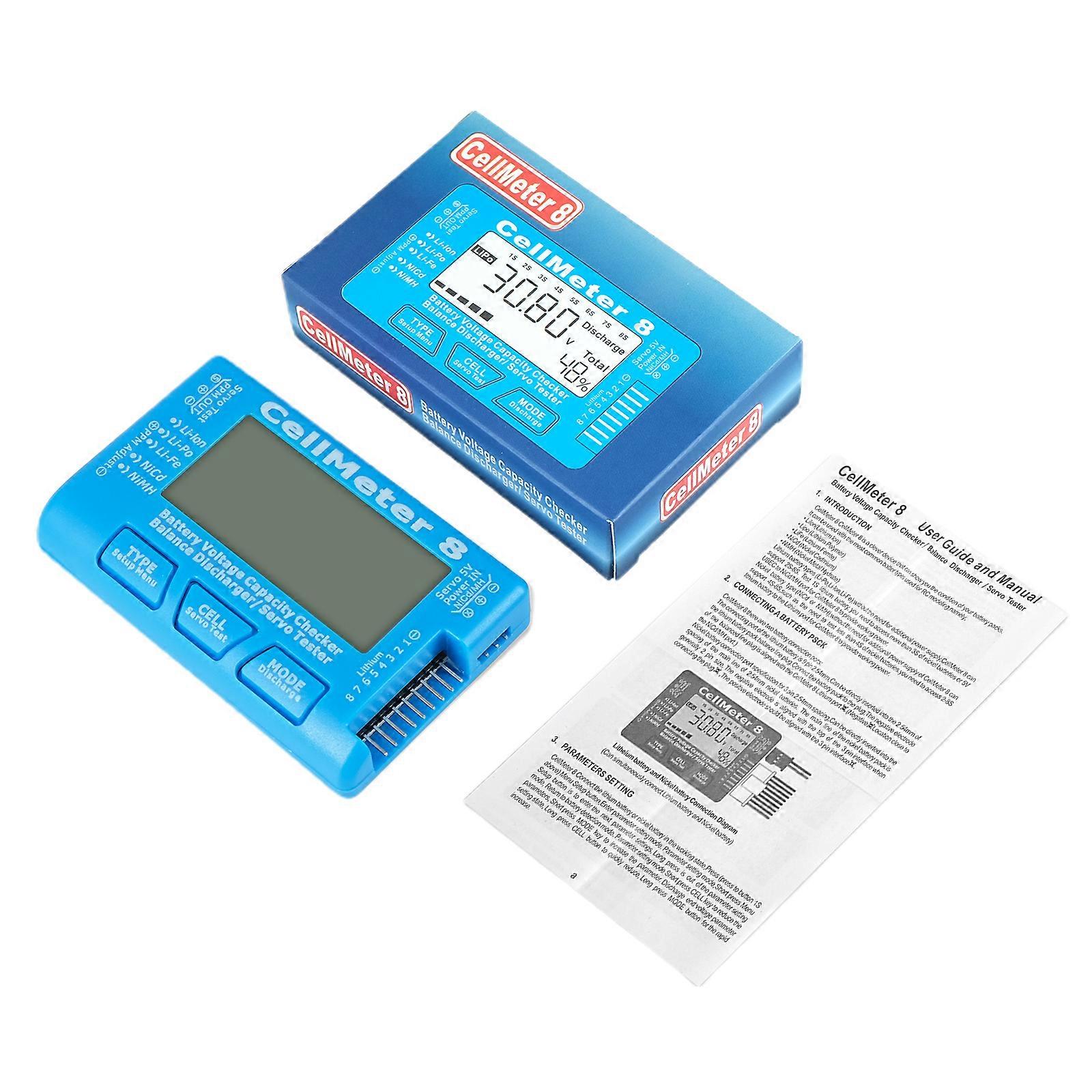 RC Cellmeter 8 Digital Battery Capacity Checker Controller Tester Voltage Tester for Lithium-Polymer-Lithium Ion-Battery  Blue