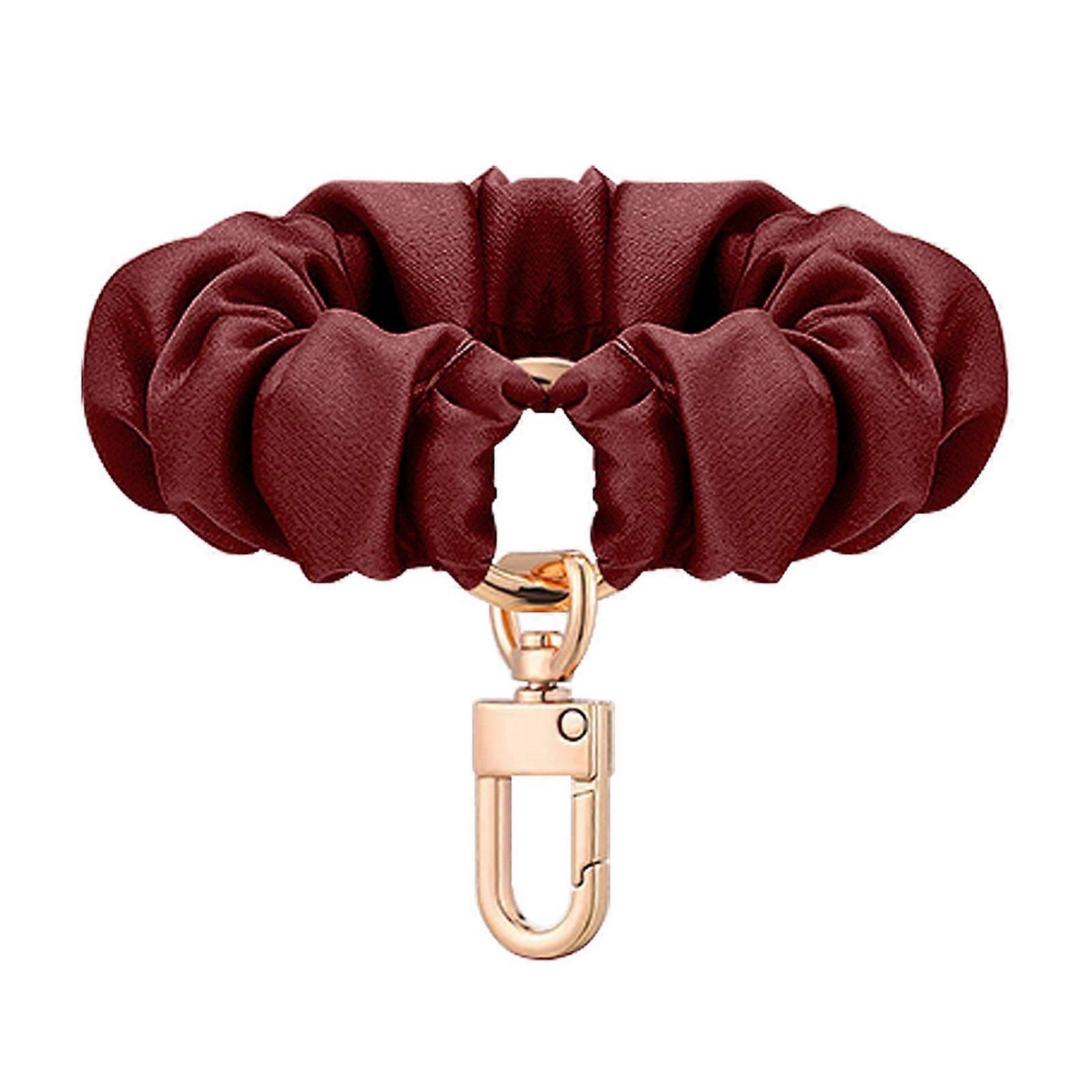 Elastic Wristband Keychain Modern PU Leather Keychain Pendant Featuring Elastic Wristband For Secure Carry Wine Red