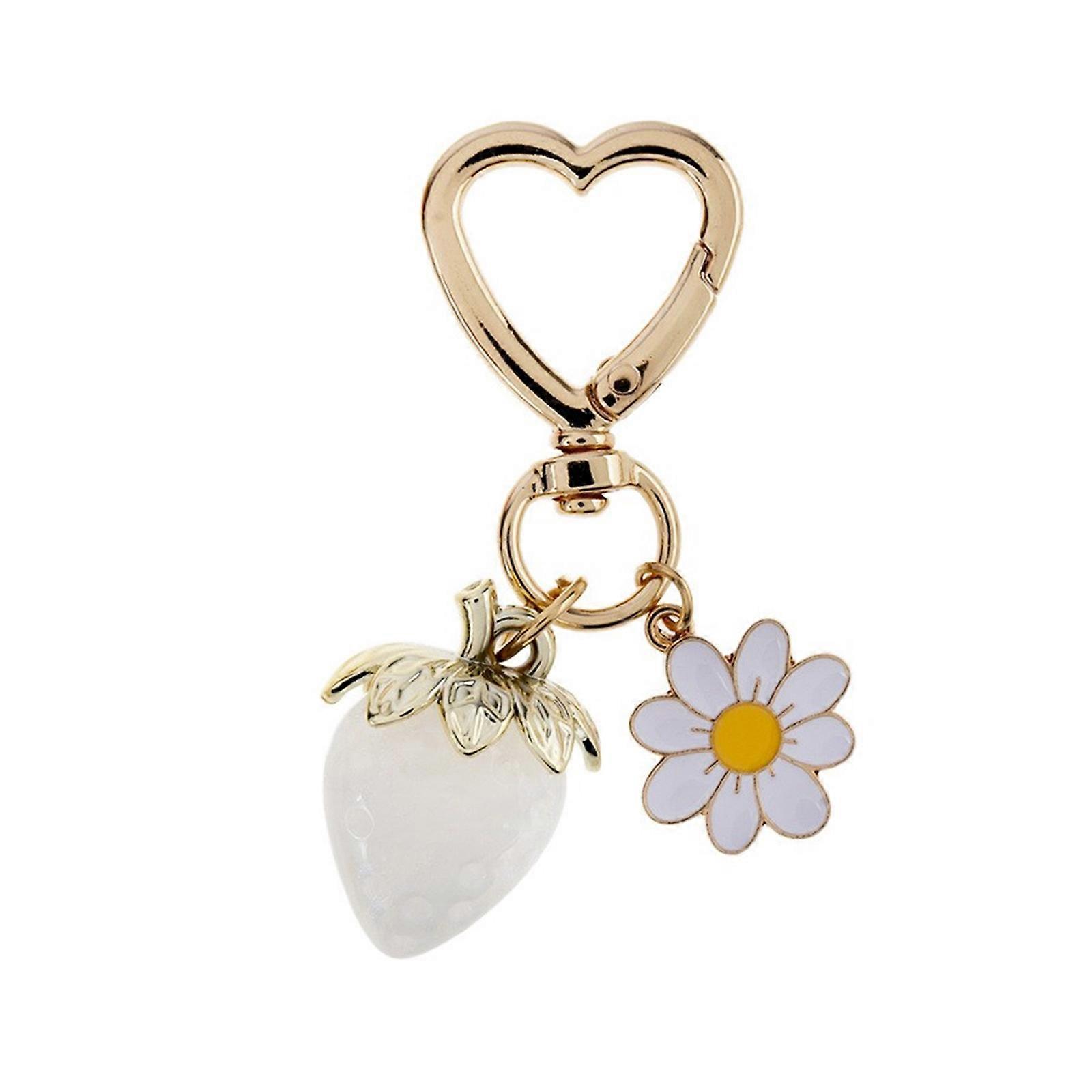 Delicat Căpșuni Breloc Floare Geantă Pandantiv Rucsac Pandantiv Căpșuni Cheie Ornament Cadou Perfect Pentru Fete Adolescenți Alb
