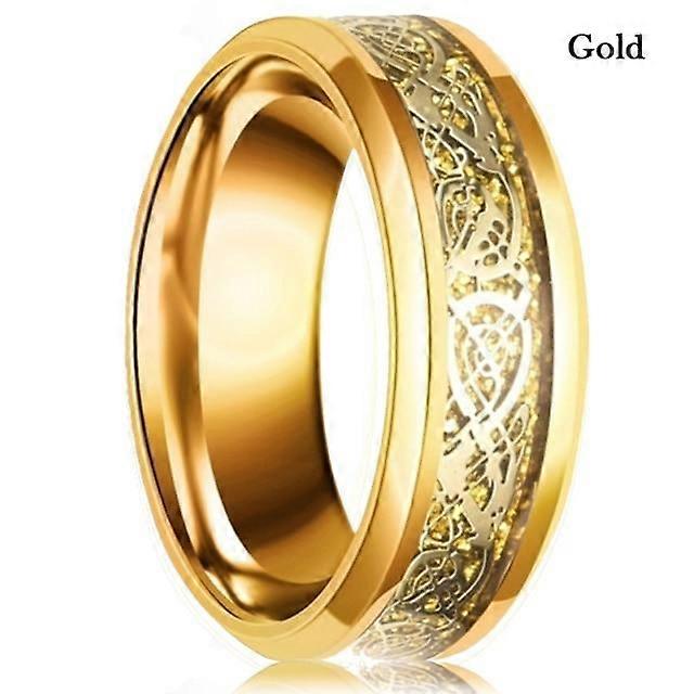 8 couleurs 8mm hommes en acier inoxydable Dragon bague incrustation rouge vert noir fibre de carbone bague bande de mariage bijoux taille 6-13
