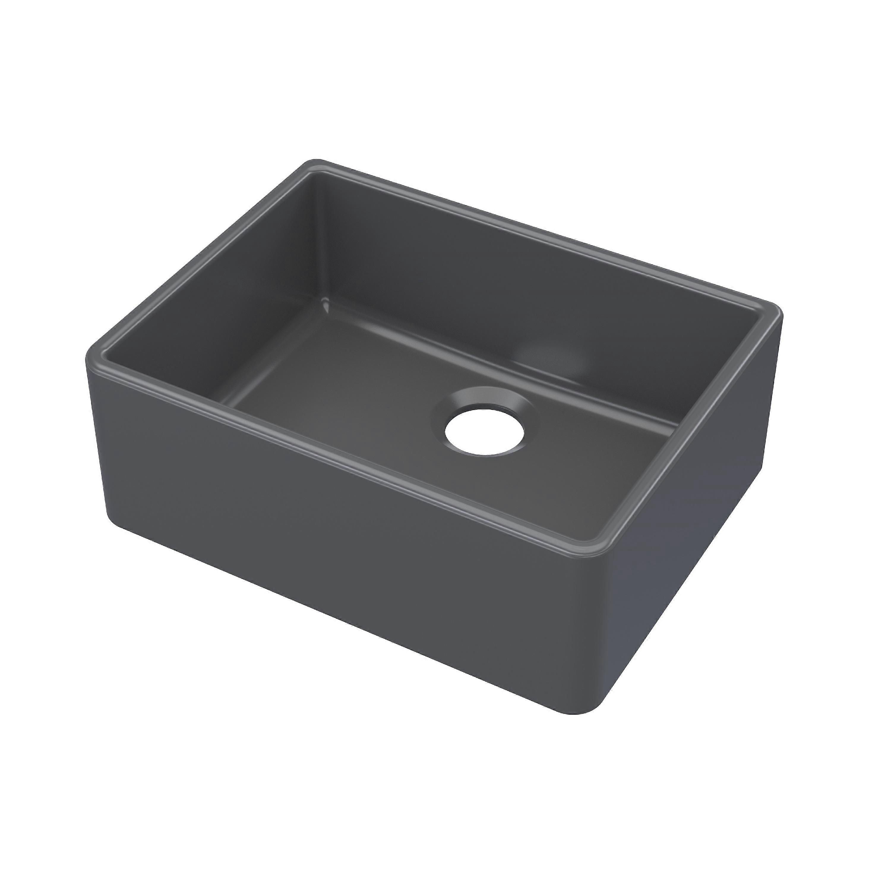 595mm - Fireclay Kitchen Single Bowl Butler Sink  - Soft Black