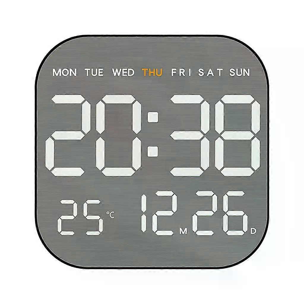Modern Wall Clock with 12/24h Time, Alarm, Temperature, Auto Brightness, Brushed Black Design