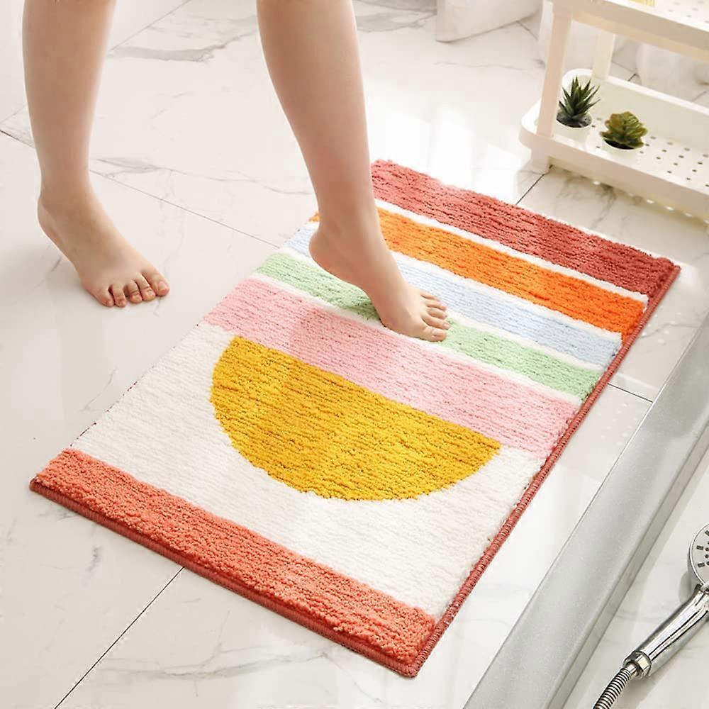 Cute boho rainbow sunset bath mats, non -slip soft fluffy and absorbent microfiber
