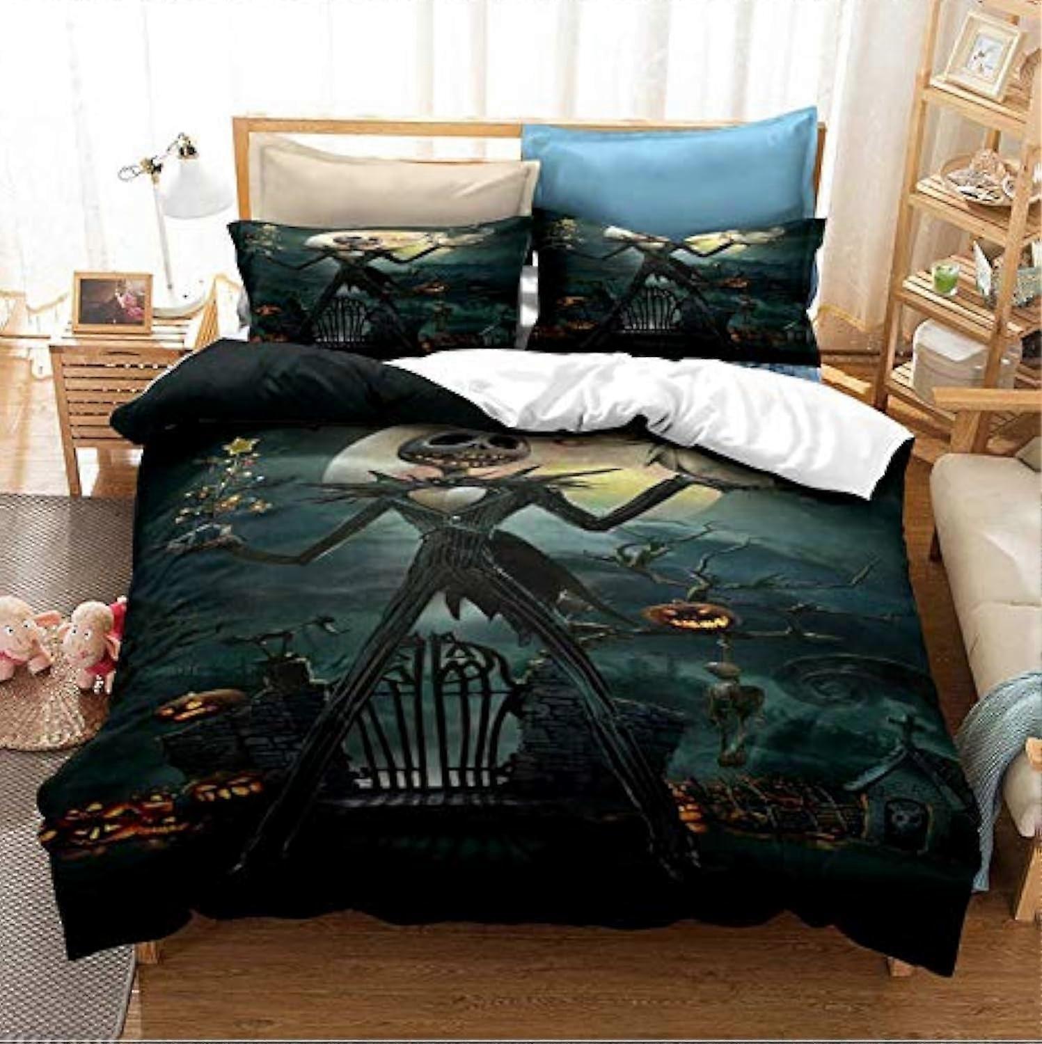 Nightmare Christmas Bedding Set Duvet Cover 3D Skull Jack Skellington 100% Microfiber 2 Pillowcases No Comforter 3-Pcs
