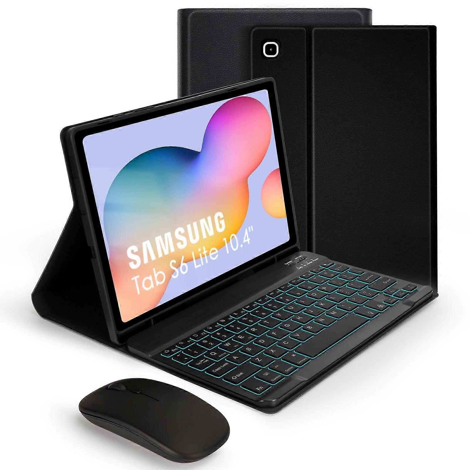 7 Colors Backlit Keyboard Case with Mouse for Samsung Galaxy Tab S6 Lite 10.4 Inch 2022/2020, Slim Wireless Design with S Pen Holder, Black