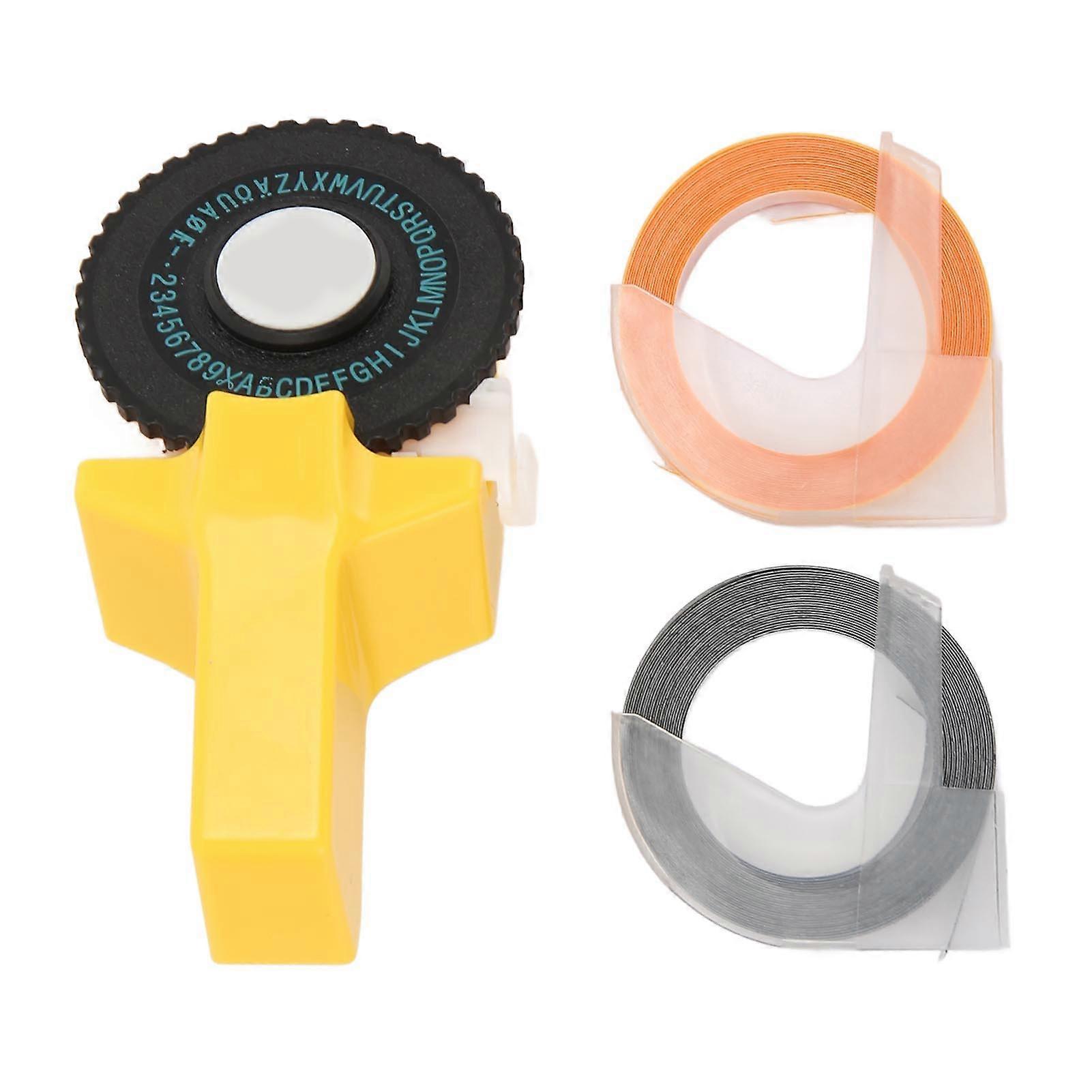 Multipurpose Portable Embossing Label Maker Machine with 2 Rolls Tapes for Home and Office Yellow