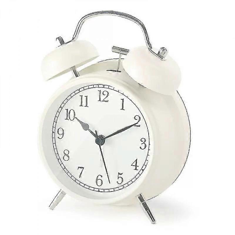 4 Inches Twin Bell Alarm Clock With Backlight,silent Non-ticking,battery Operated,loud Wake Up Alarm Clock(white) A--