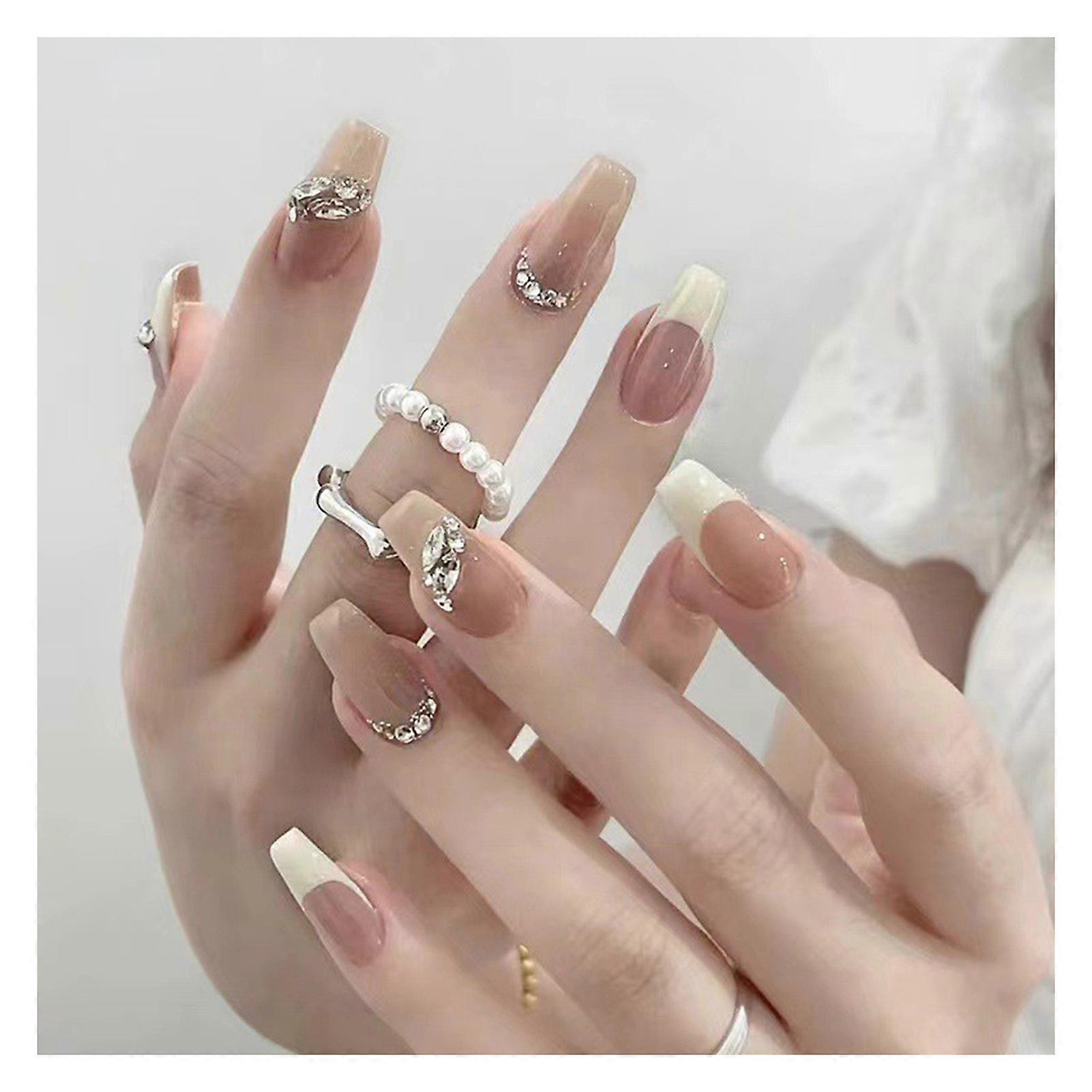 Clear Beige Nude Artificial Nails Stylish Design Press-on Nails