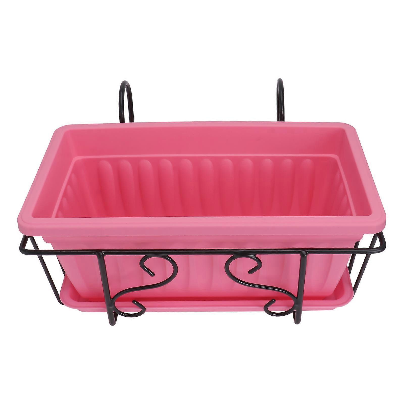 Durable Flowerpot Stand for Home Use Pink Iron and Plastic Planter Rack Set of 1