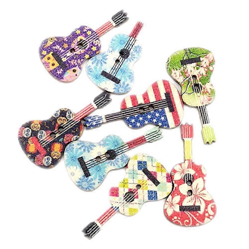 2 Pack 100pcs Guitar Pattern Sewing Buttons 2 Holes Wooden Button Sewing Decorative Buttons Assorted