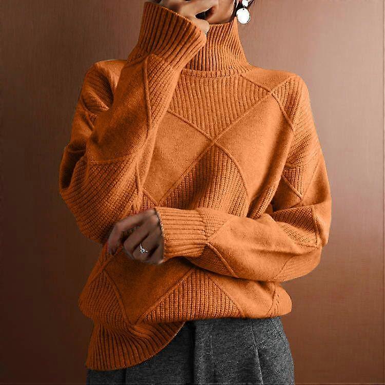 Women's Plus Size Pullover Loose Temperament Commuter Knit Sweater Solid Colour High Neck Fashion Sweater