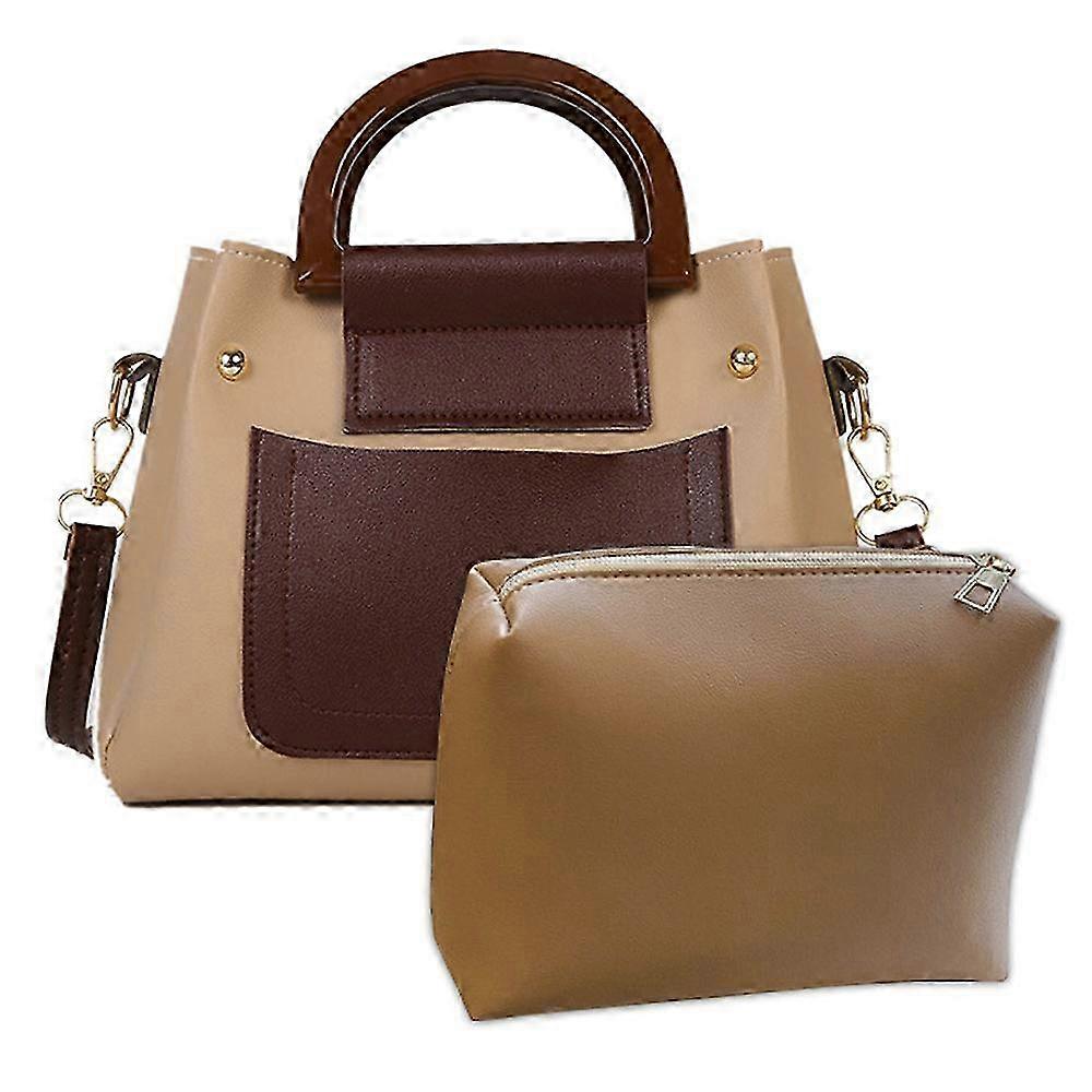 Large-Capacity PU Leather Commuter Handbag - Khaki