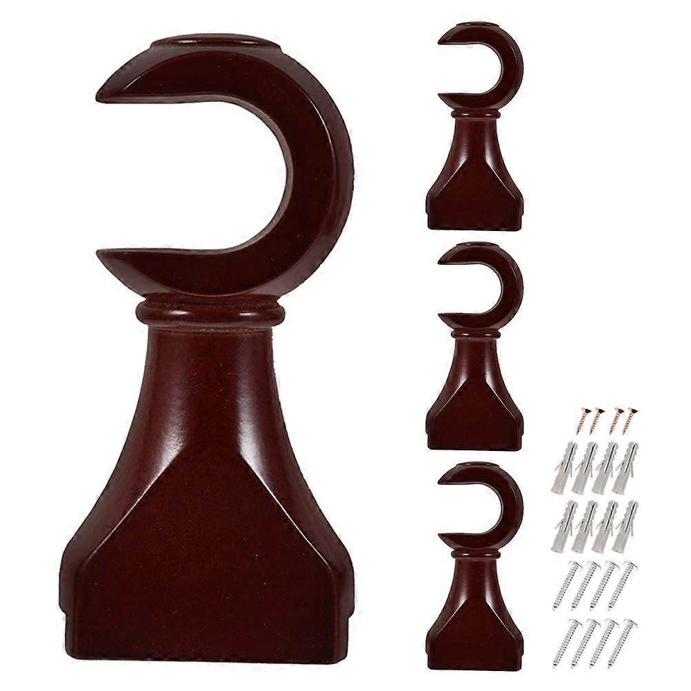 Window Hardware Rod Holders Wooden Dark Red for Office Use 4Pcs