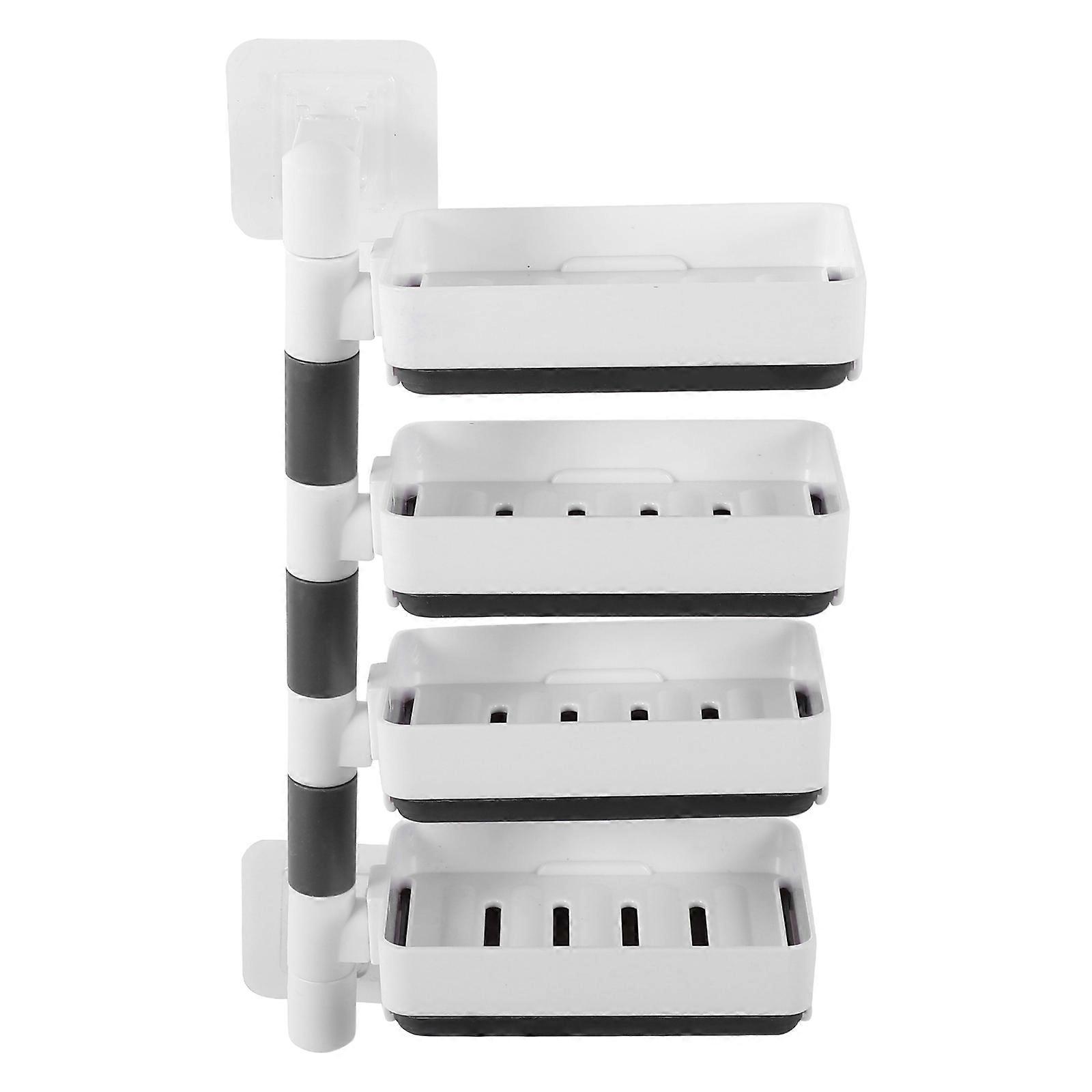 Bathroom Wall Shelf Sturdy Soap Box Wall Attachment Rack Home Use 30X22.5cm White Rotating Layers Space Saving 1Pcs
