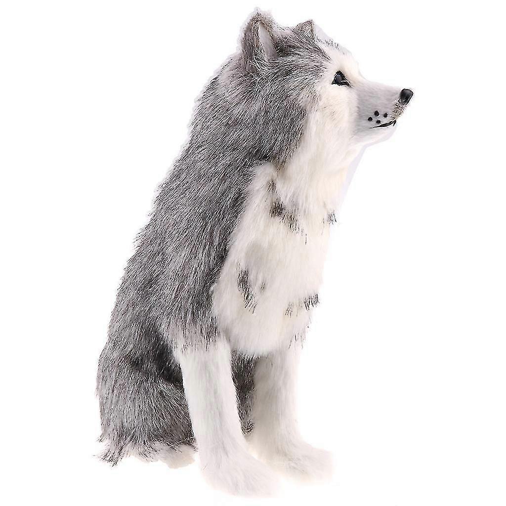 Realistic Faux Fur Husky Animal Teaching Model Figures Home Decor -Squatting