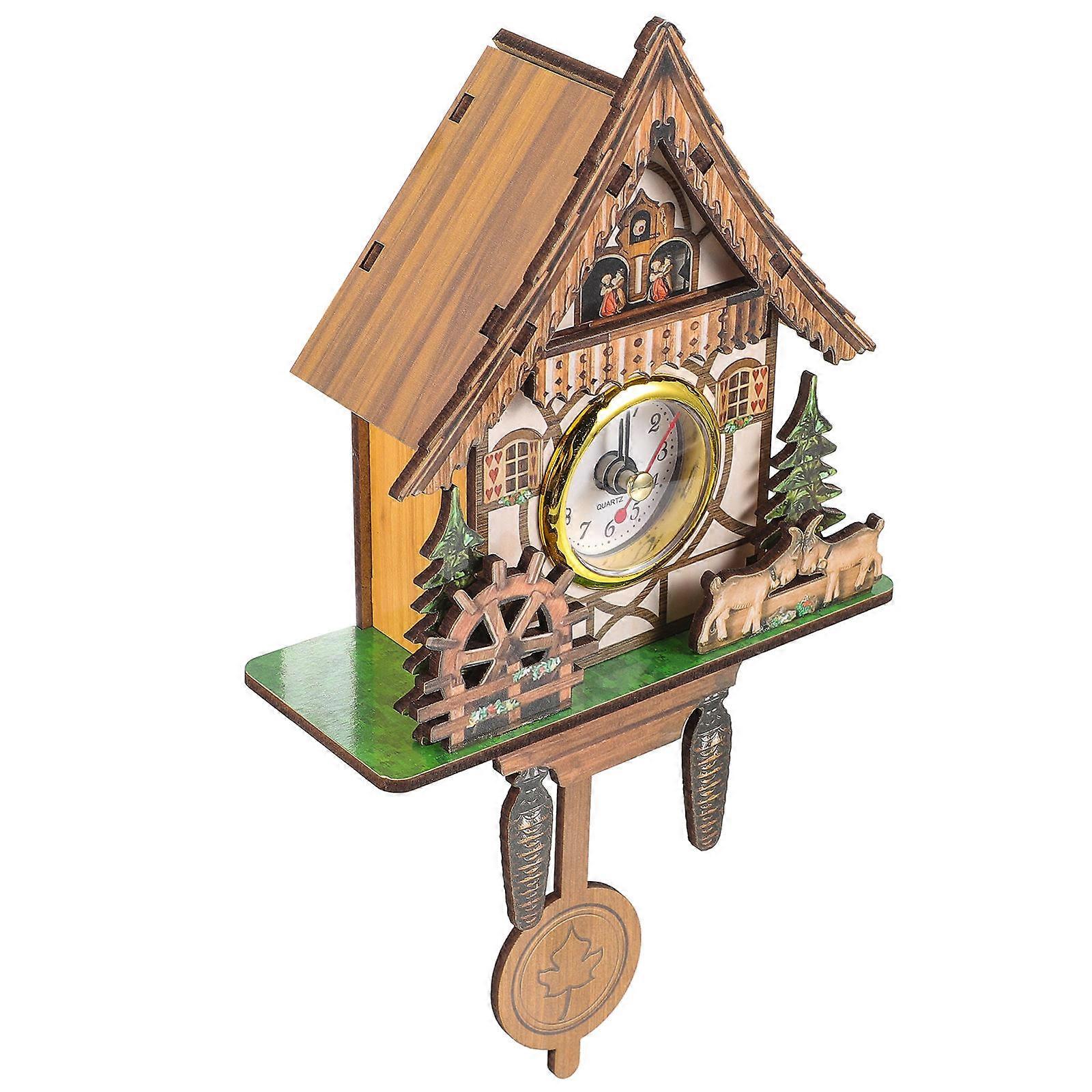 Bird House Clock Classic Wooden Style Time Display For Home Decoration 8.9X4.9X2.0in 1Set