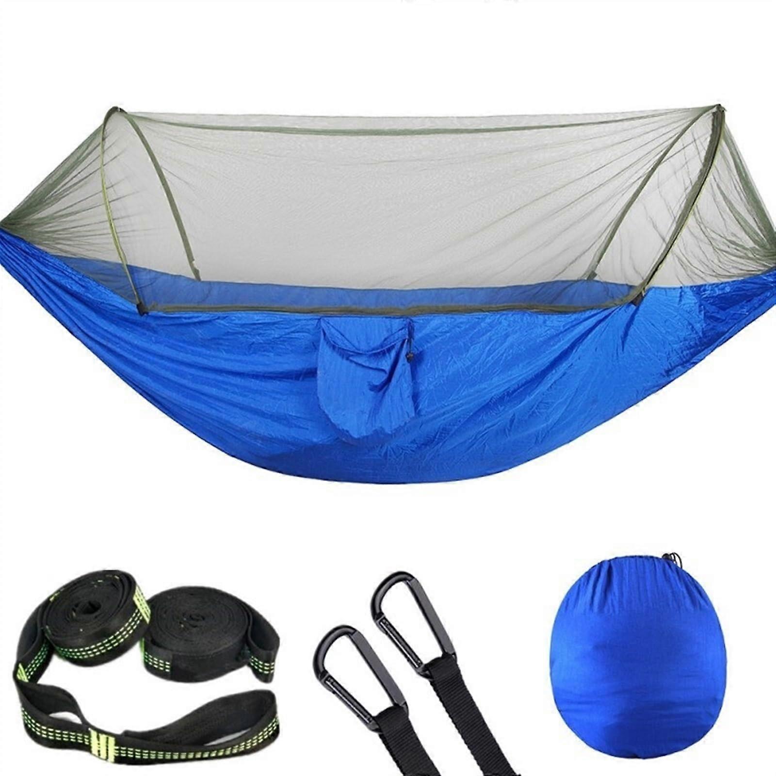 Hammock Outdoor PopUp Camping Hammock with 12Ring Mosquito Net, 114 x 55 Inch Large Double Nylon Hammock Chair Camping Hammocks (Blue)