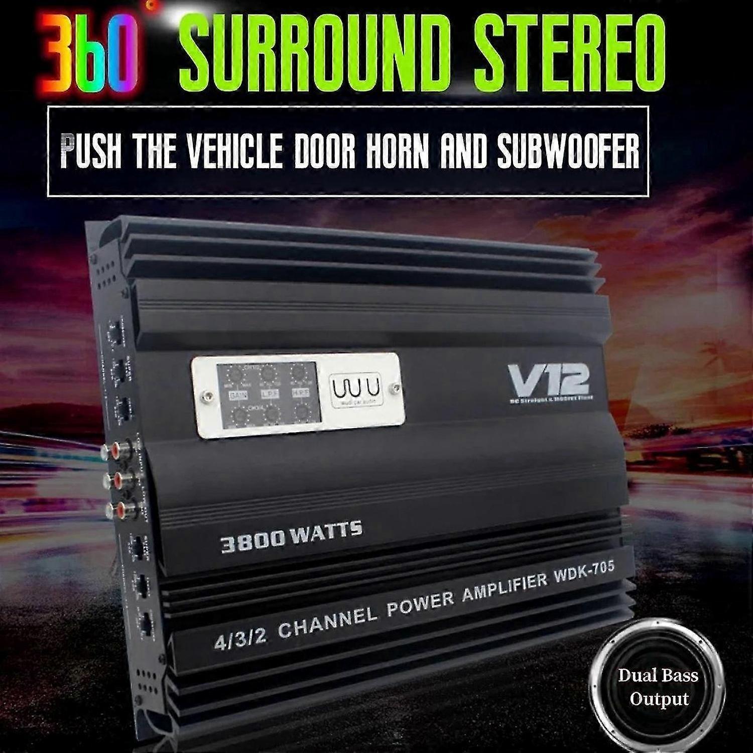 12V 3800W Car Audio Amplifier High Power Dual Bass Output Cart 4 Channel Audio Speaker Subwoofer Amp
