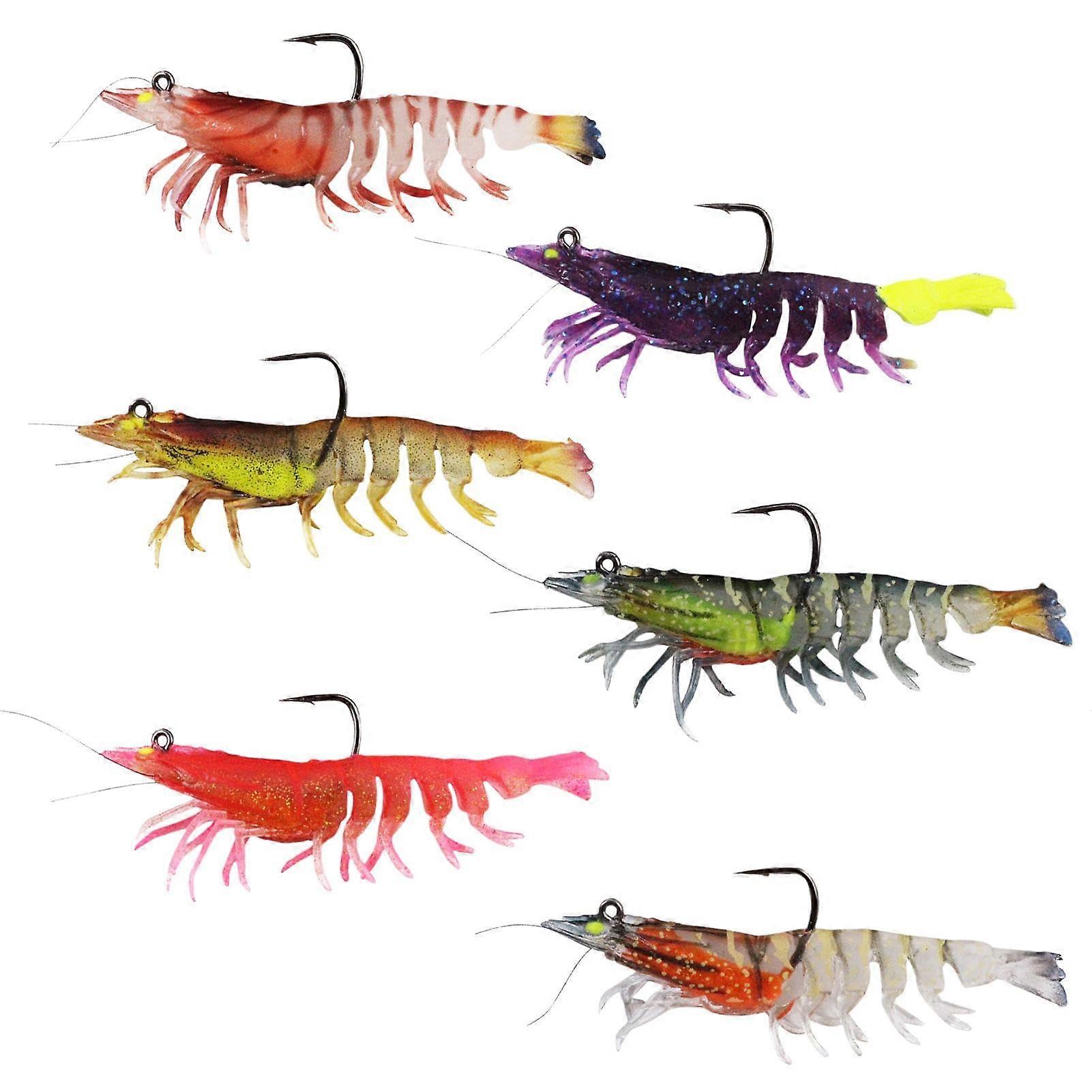 Shrimp Fishing Lures Glow in Dark for Blackfish Trout, 6pcs 12g Multi-Segment Hooks