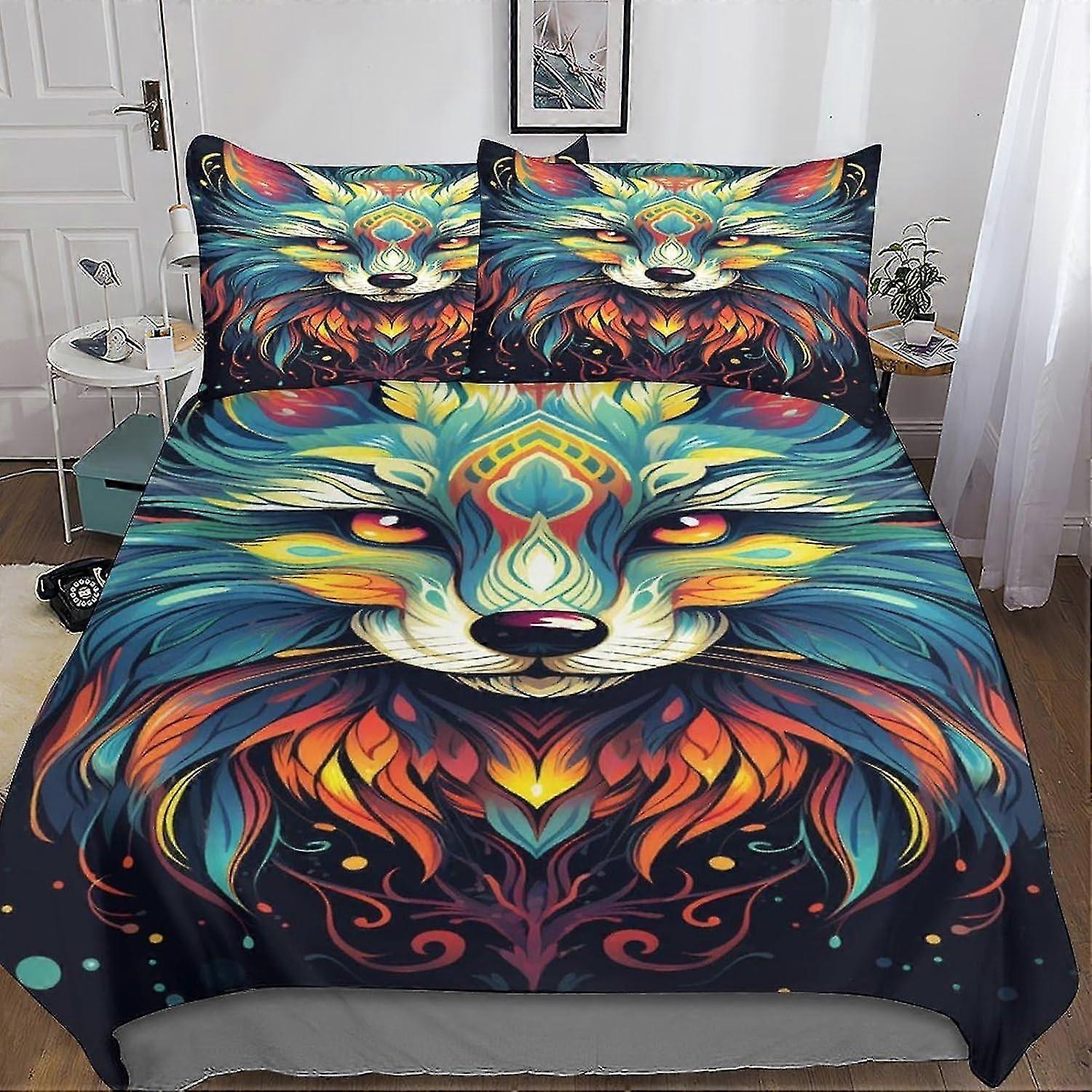 Conjunto de capa de edredão impressa em 3D de estilo colorido em microfibra macia escovada com fronha - Conjunto de 3 peças de cama de qualidade de hotel